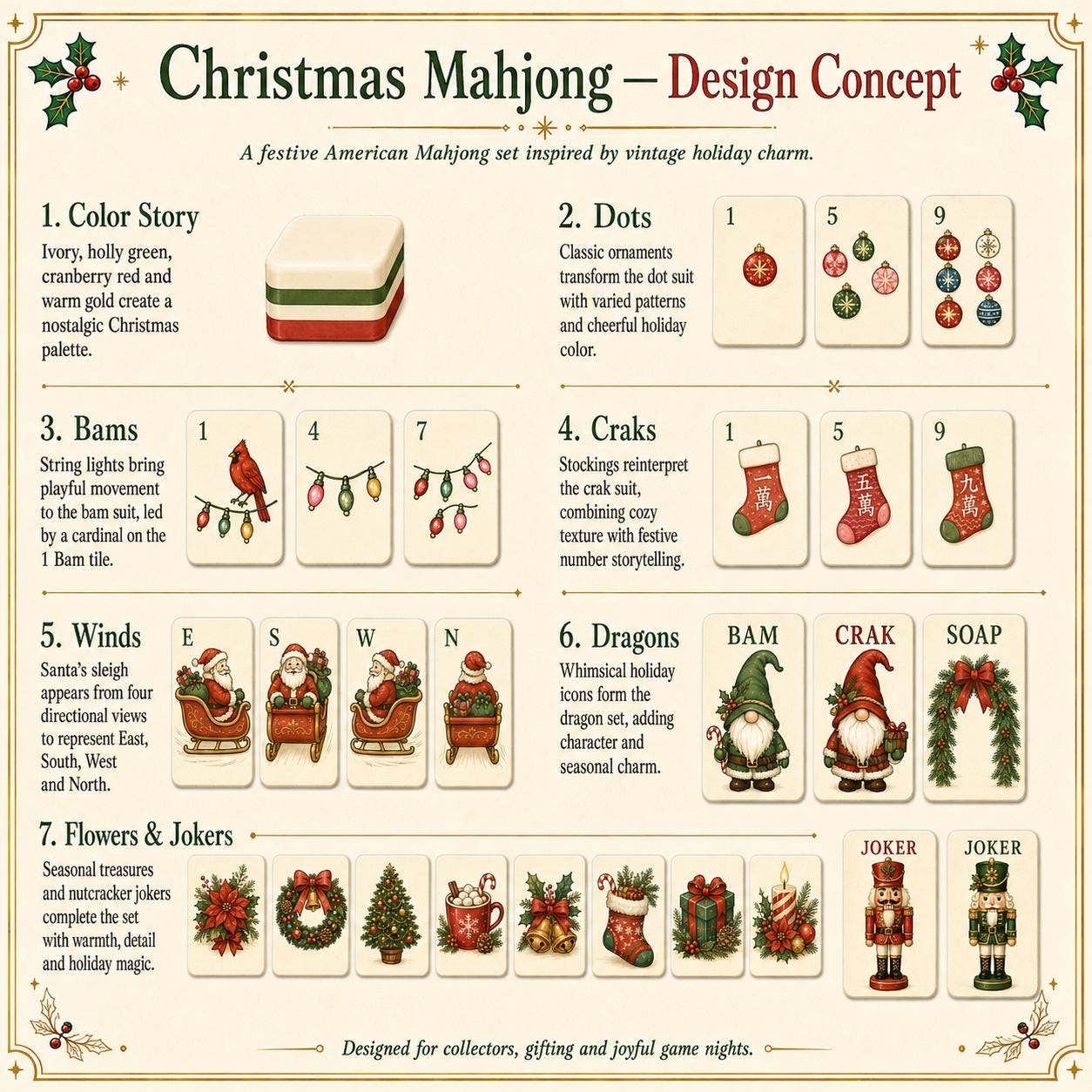 Christmas Acrylic Mahjong Set, Festive Holiday Mahjong Tiles, Vintage Santa & Christmas Design American Mahjong Game,Gif