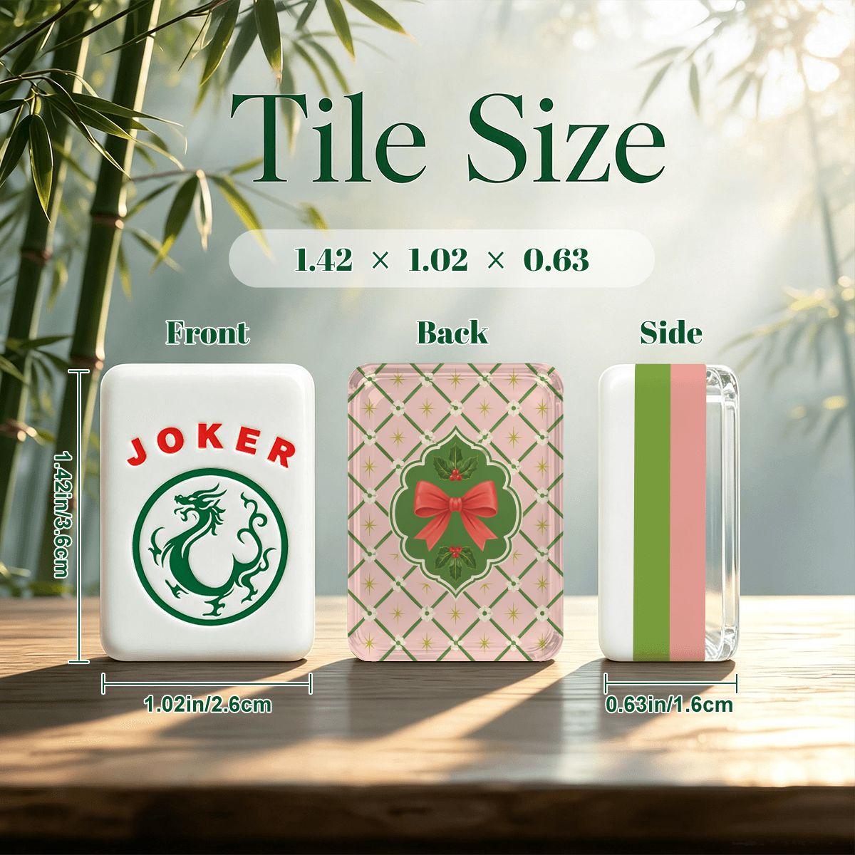 4-Layer American Mahjong Set 166 Tiles, Christmas Holly Red Bow Acrylic Tiles, Holiday Game Night, Unique Gift for Her -