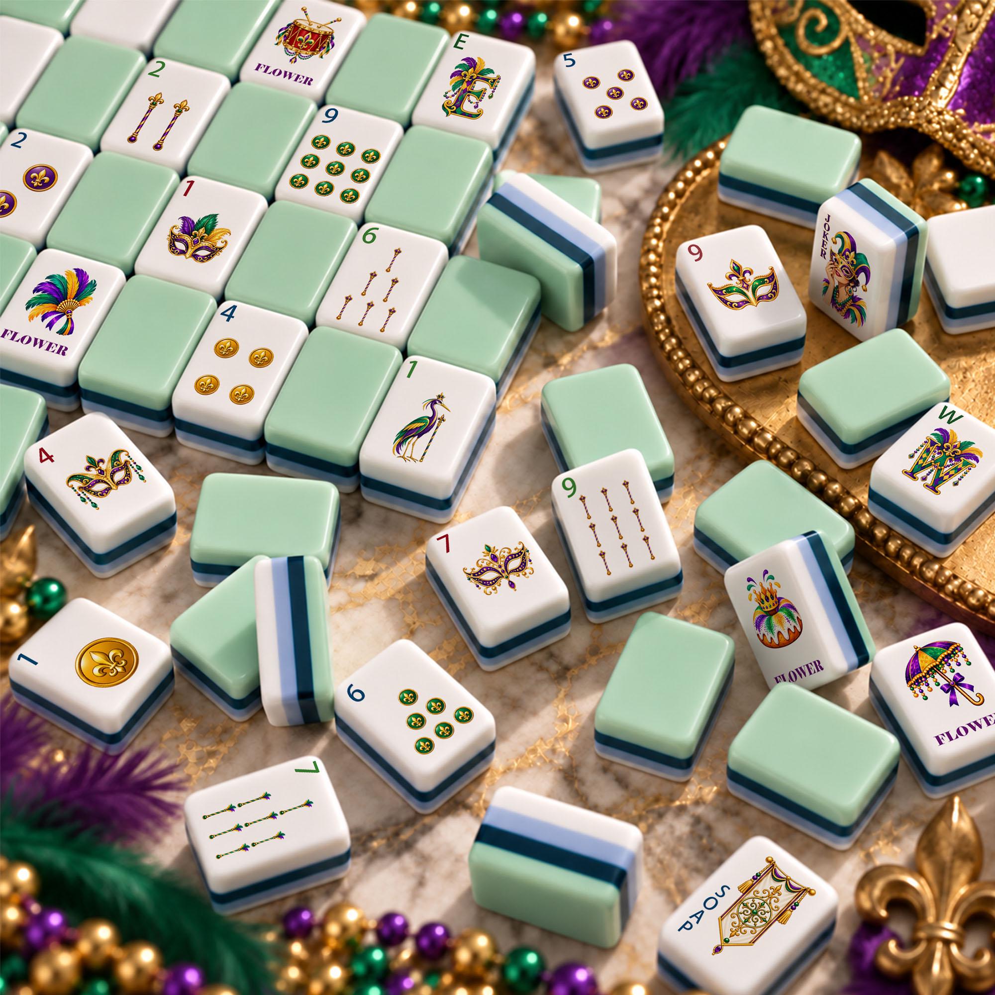 Mardi Gras American Mahjong Set, New Orleans Mah Jongg Tiles, Purple Green Gold Game Night Gift, Carnival Mahjong Set -