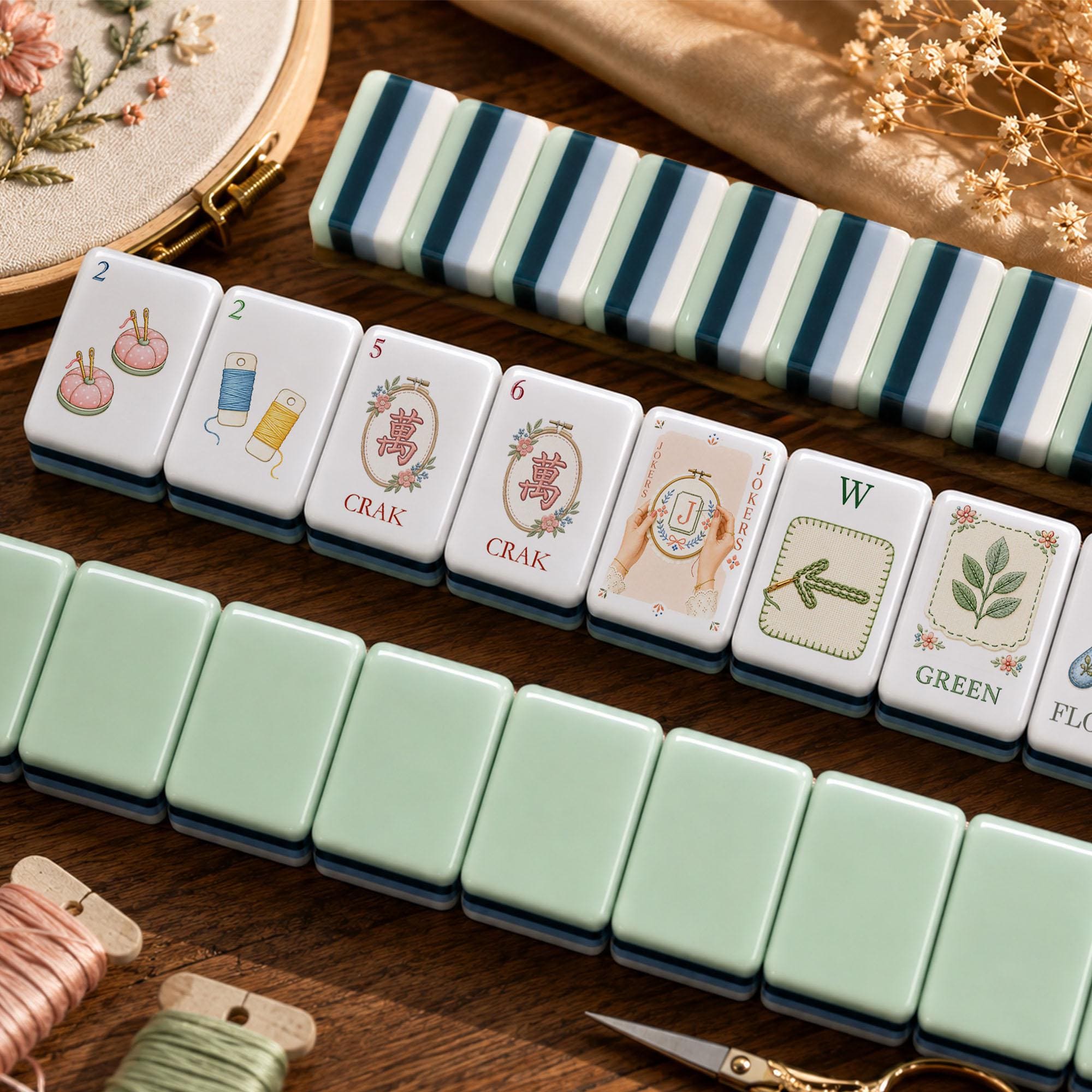 Embroidery Mahjong Set, Needlepoint Mahjong Tiles, Stitching Club Gift for Women, Craft Lover Mahjong, Unique Mahjong Gi