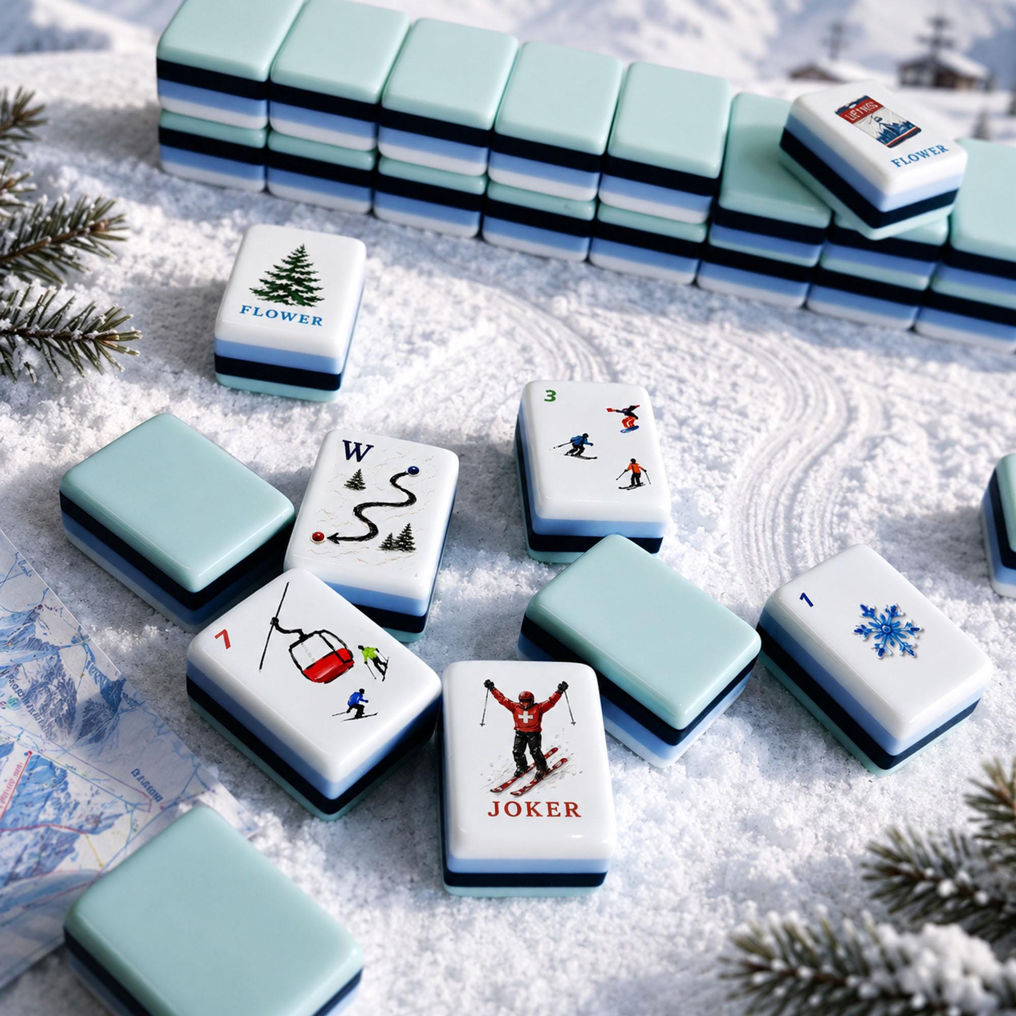 Ski Mahjong Set, Custom Winter Ski Mahjong Tiles, Gift for Skiers and Mahjong Lovers, UV Print 152 or 160 Tiles - 4
