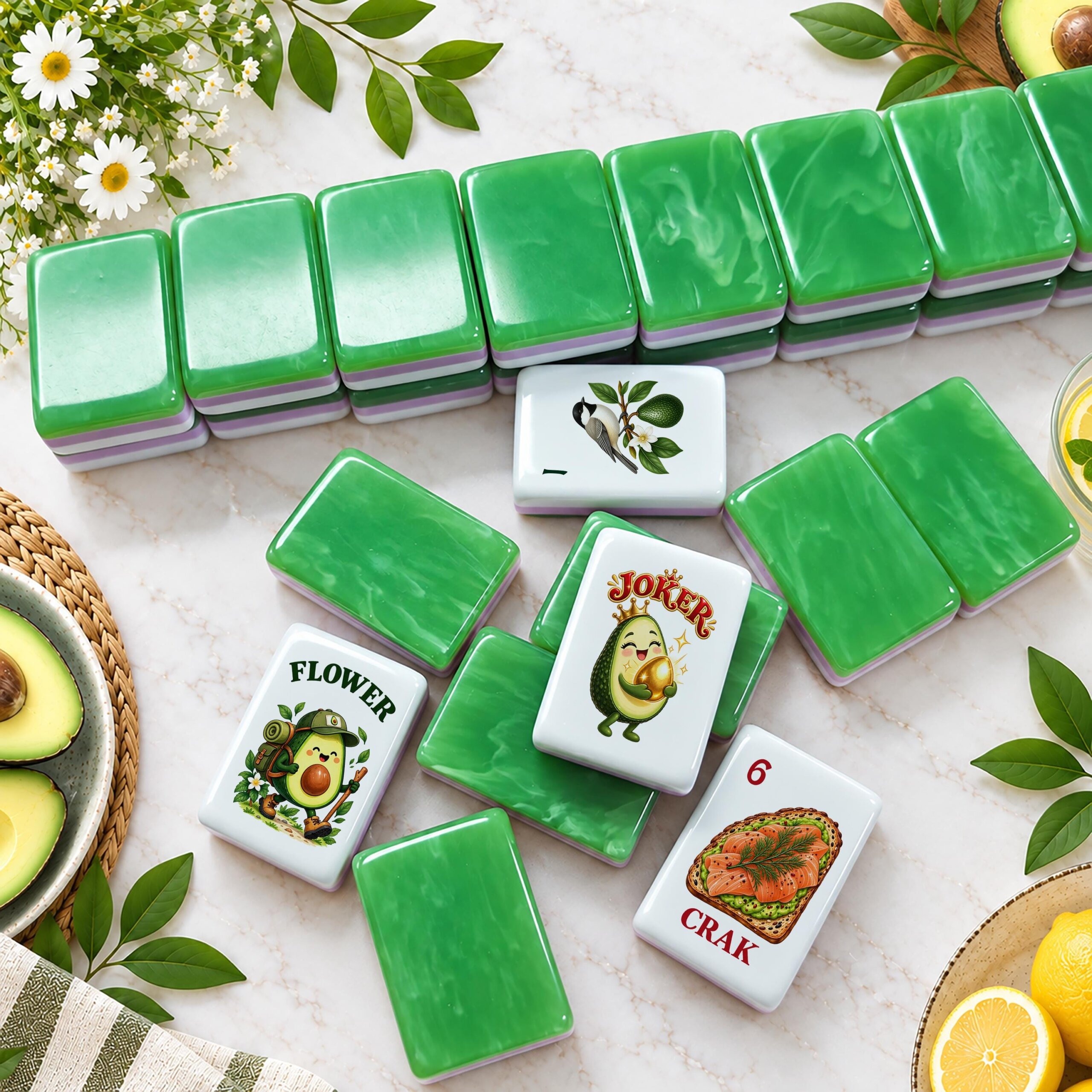 Avocado Mahjong Set, American Mahjong Tiles, Jade Green Acrylic Mahjong Set, Foodie Mahjong Gift, Unique Mahjong Tile Se