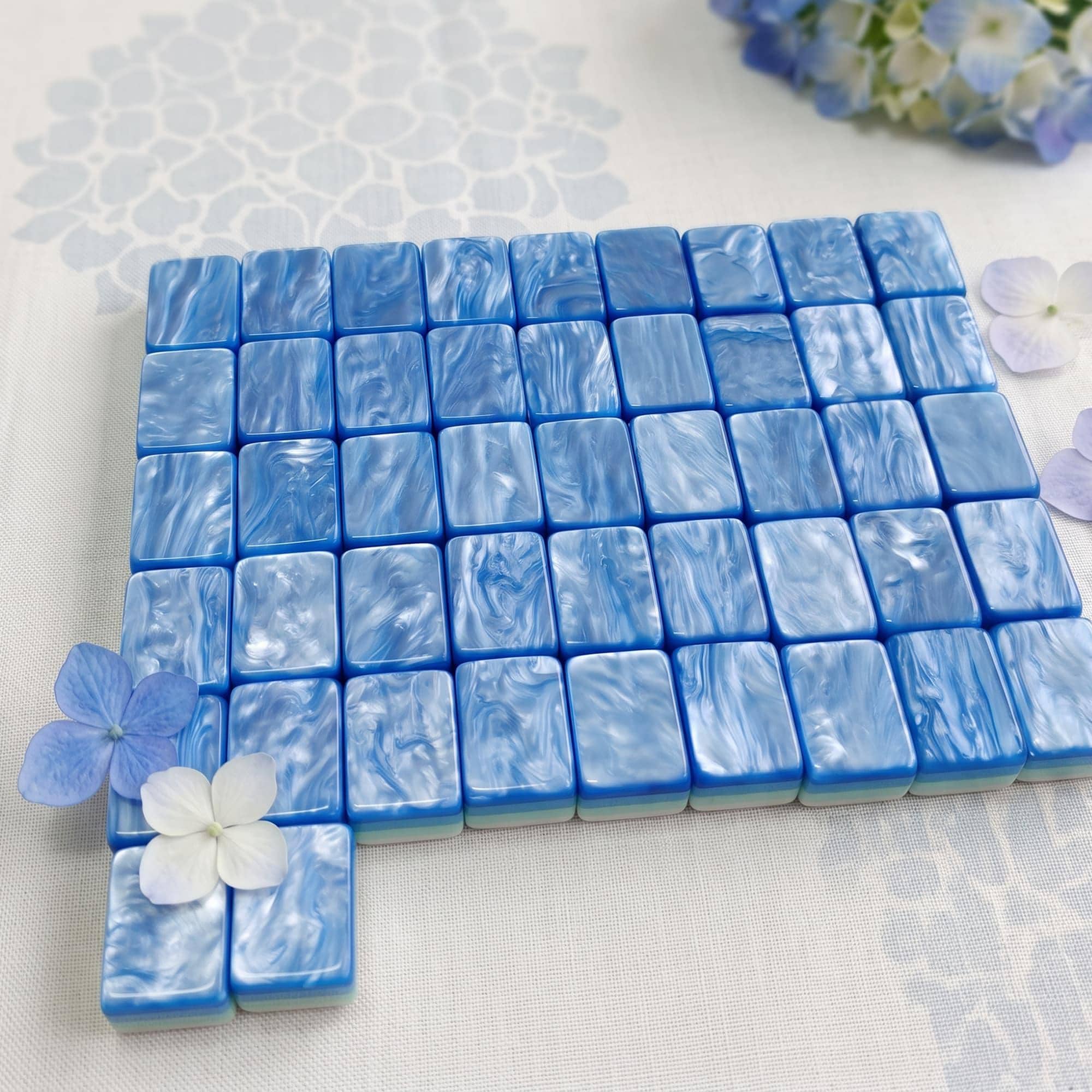 Hydrangea Garden American Mahjong Set, Blue Acrylic Mahjong Tiles, 152 /160 Tile Set With Jokers, Floral Mahjong, Gift f