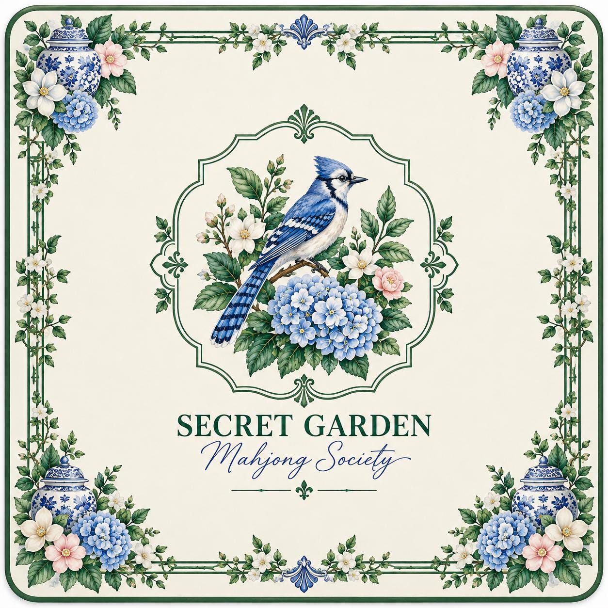 American Mahjong Set, Secret Garden Mahjong, Blue White Chinoiserie Tiles, 160 Acrylic Tiles, Custom Bulk Mahjong Gift -