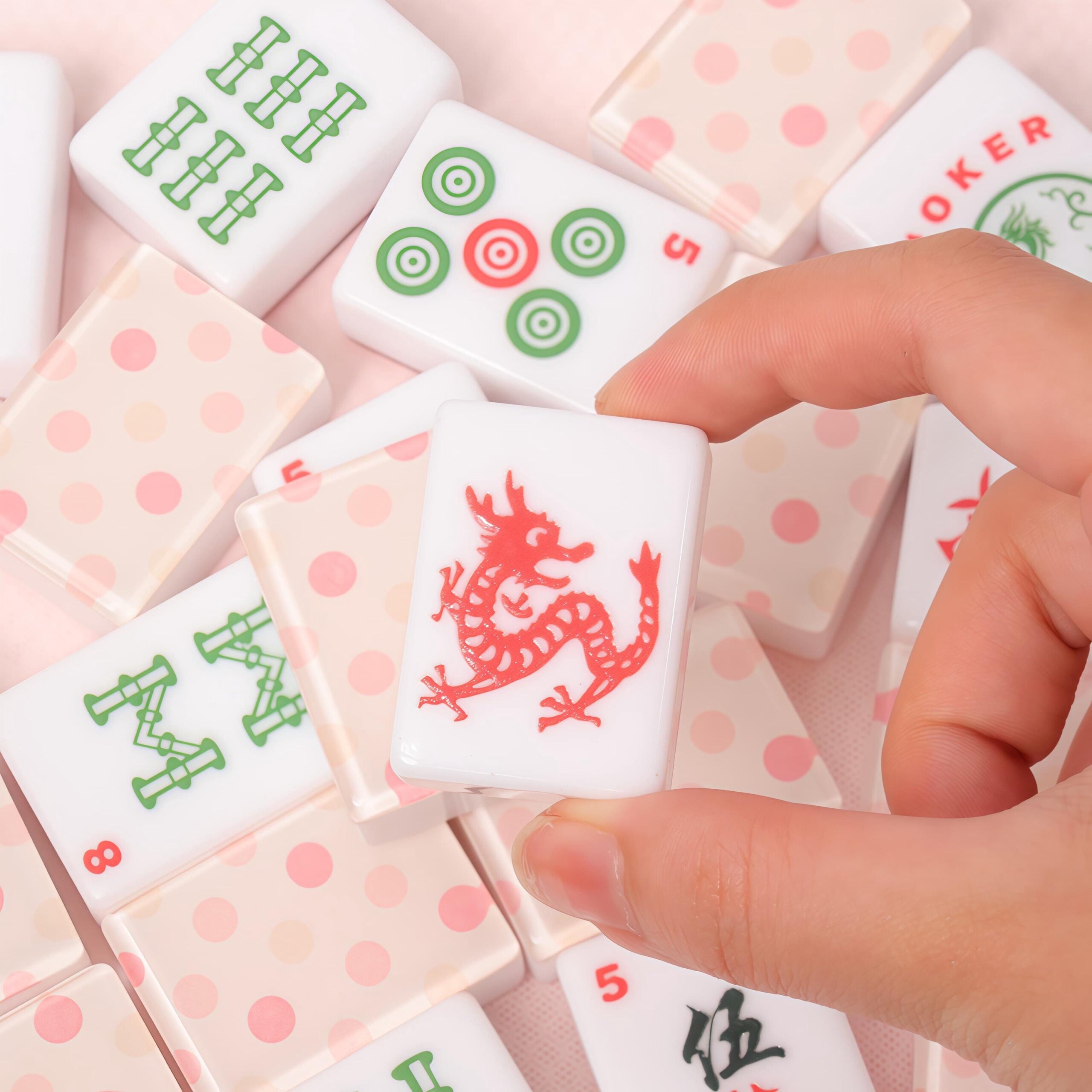 Pink Polka Dot American Mahjong Set, Pastel Acrylic 160 Tile Game, Cute Birthday Gift for Mahjong Lovers, Women and Game