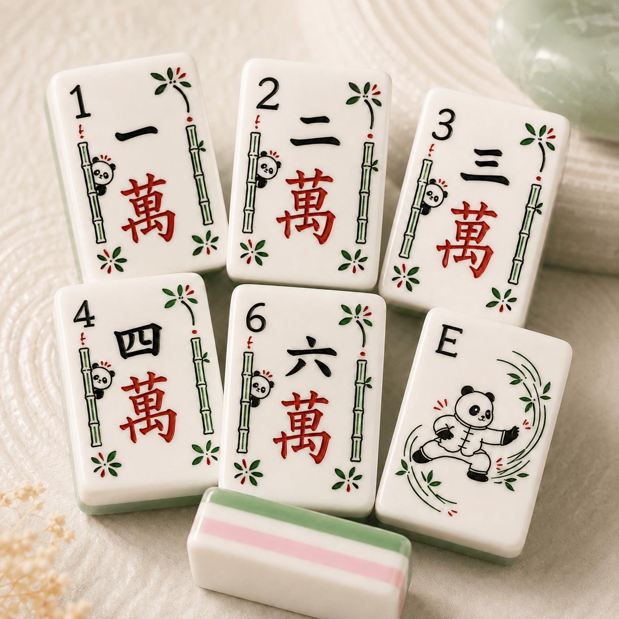 Panda American Mahjong Set, Bamboo Botanical Acrylic Tiles, Cute Nature Inspired 160 Tile Game, Gift for Mahjong Lovers