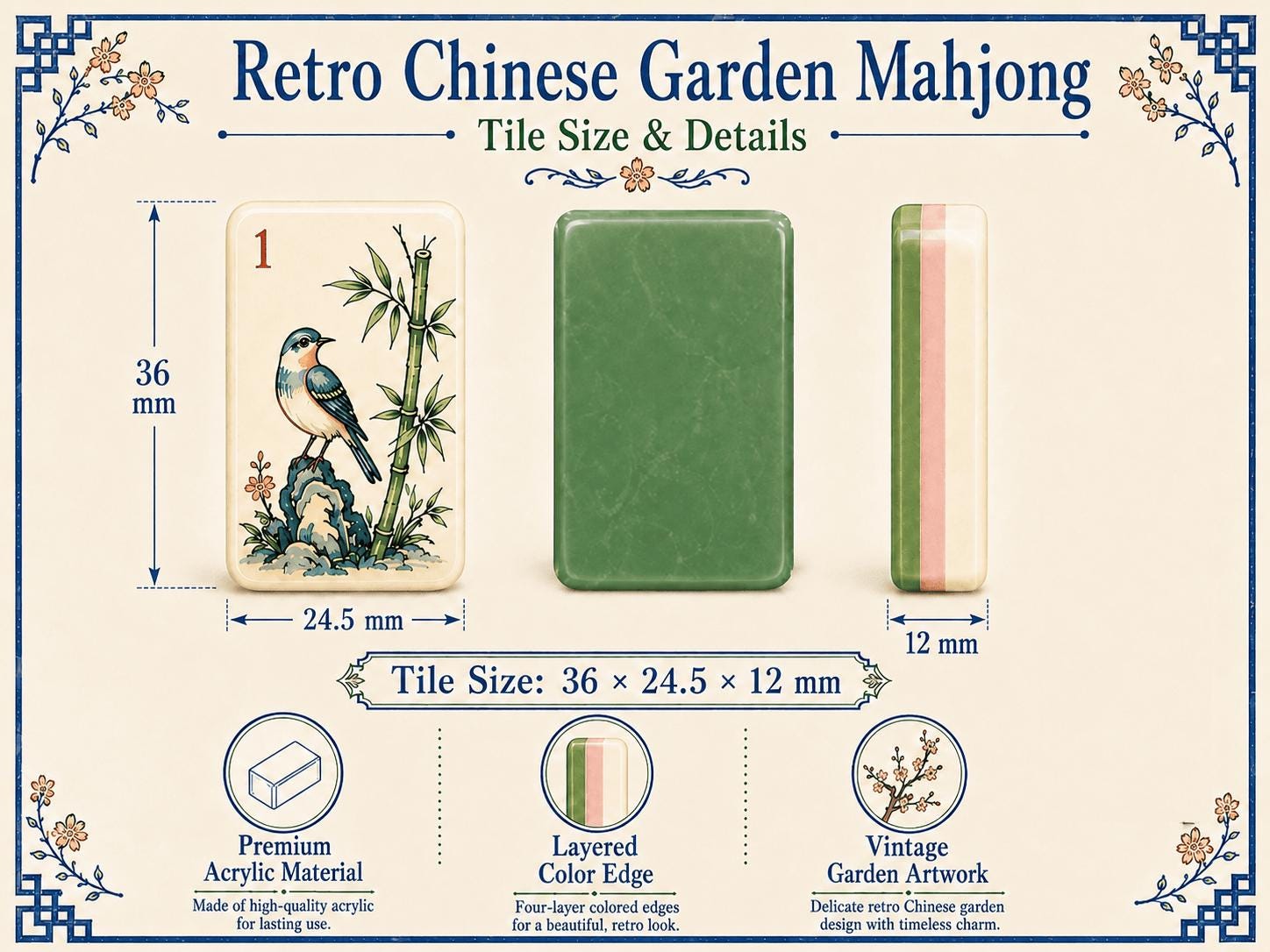 American Mahjong Set, 160 Acrylic Tiles, Retro Chinese Garden Art, Green Layered Edge, Mahjong Gift for Women and Game N
