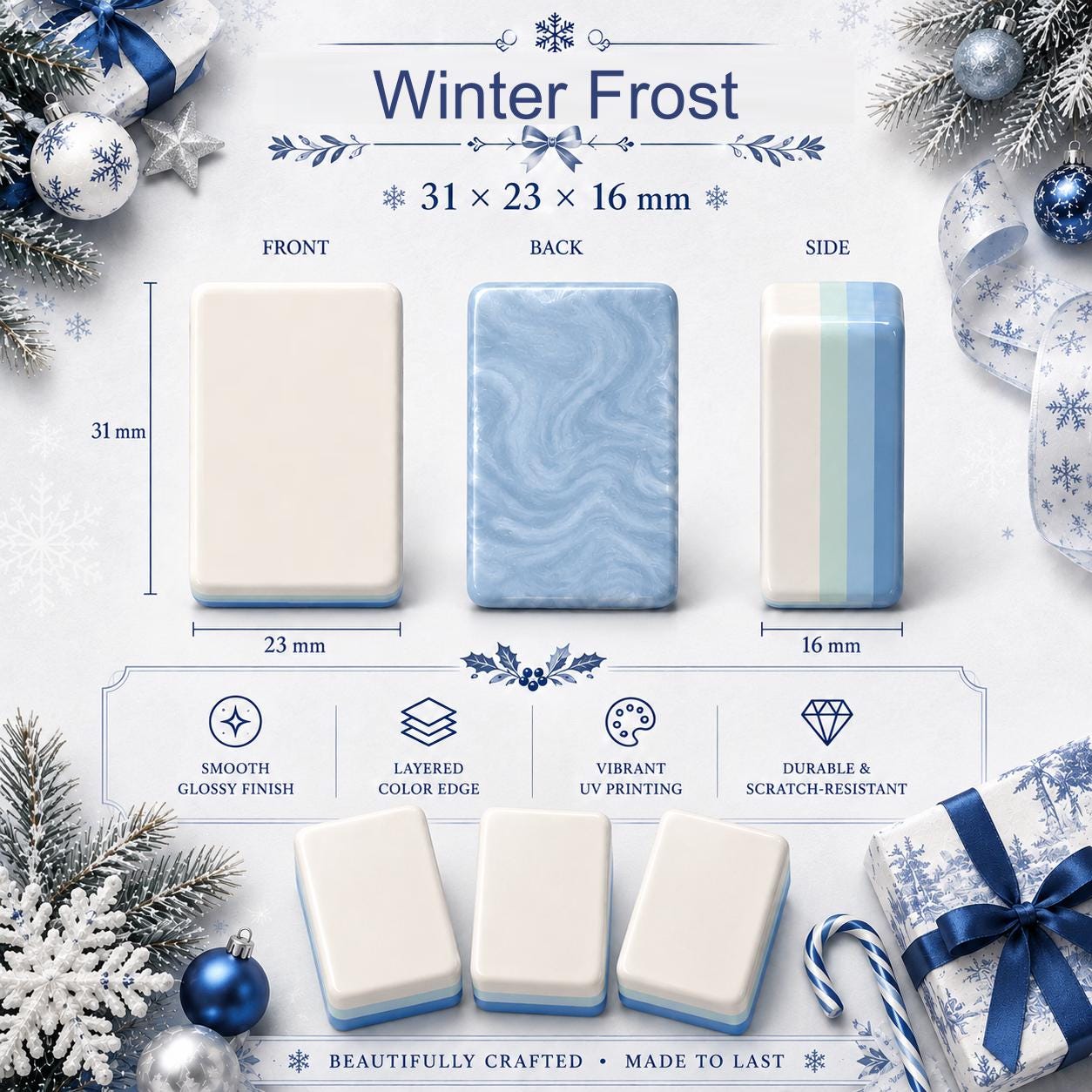 Blue White Christmas American Mahjong Set, Porcelain Style Acrylic 160 Tile Set, Winter Wonderland Mahjong Gift for Play