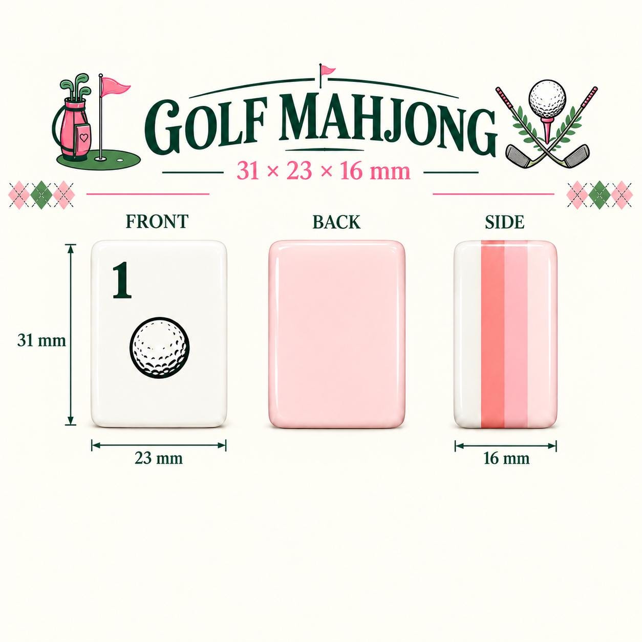 Pink Golf Mahjong Set, Luxury Country Club American Mahjong Tiles, Feminine Golf Theme Game Set with Preppy Sports Inspi