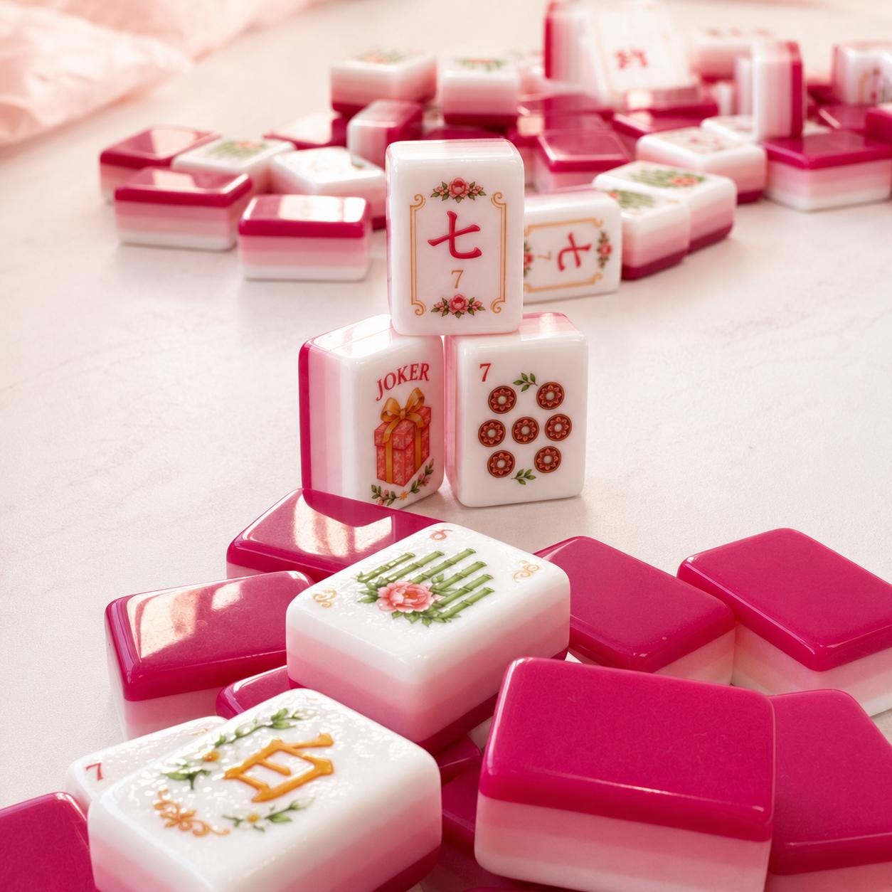 Rose Garden American Mahjong Set, Pink Floral Acrylic Mahjong Tiles, 160 Tile UV Printed Mahjongg Game, Gift for Mahjong