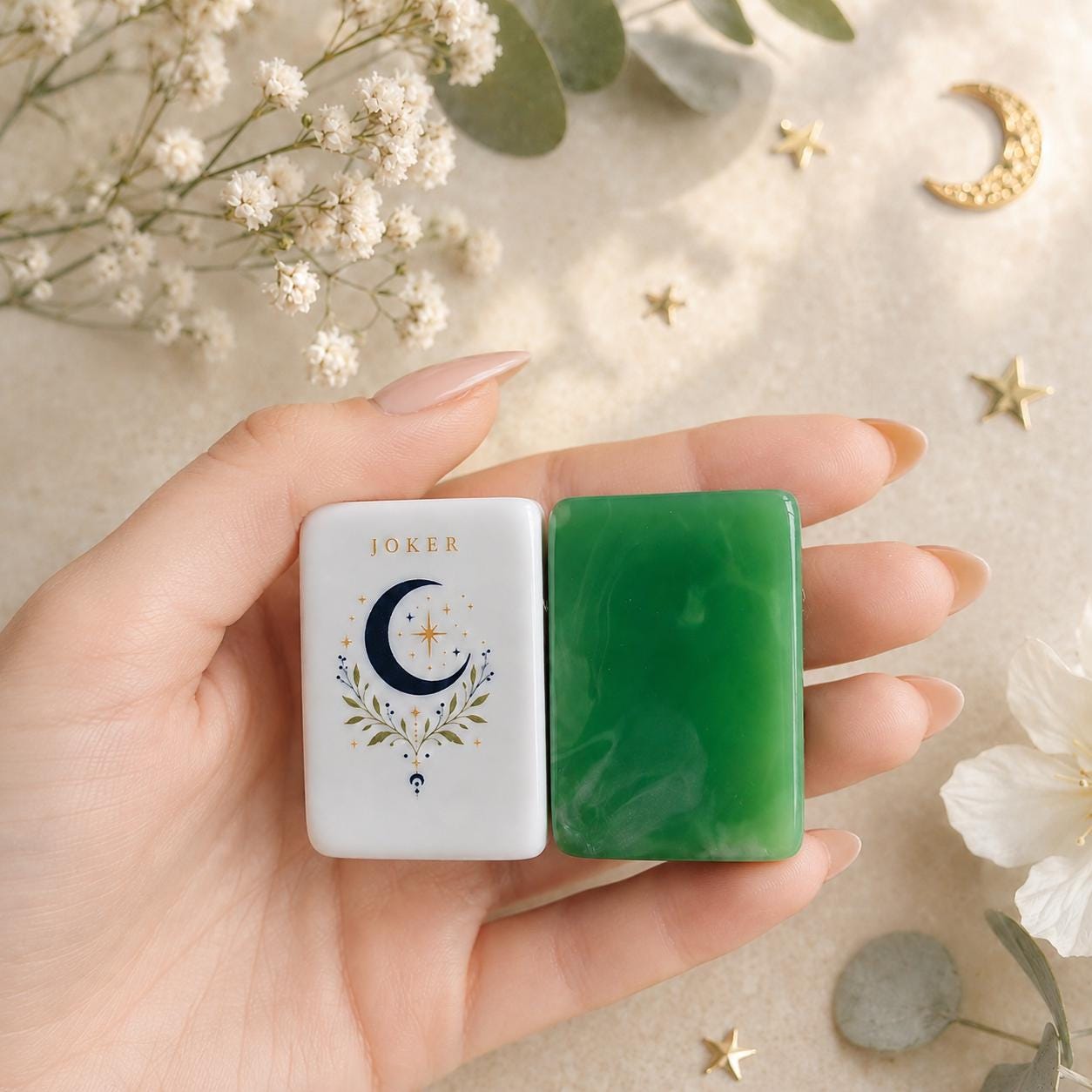 Celestial Mahjong Set, Moonlit Garden American Mahjong Tiles, Botanical Green Jade Mahjong, Game Night Gift for Her - 5