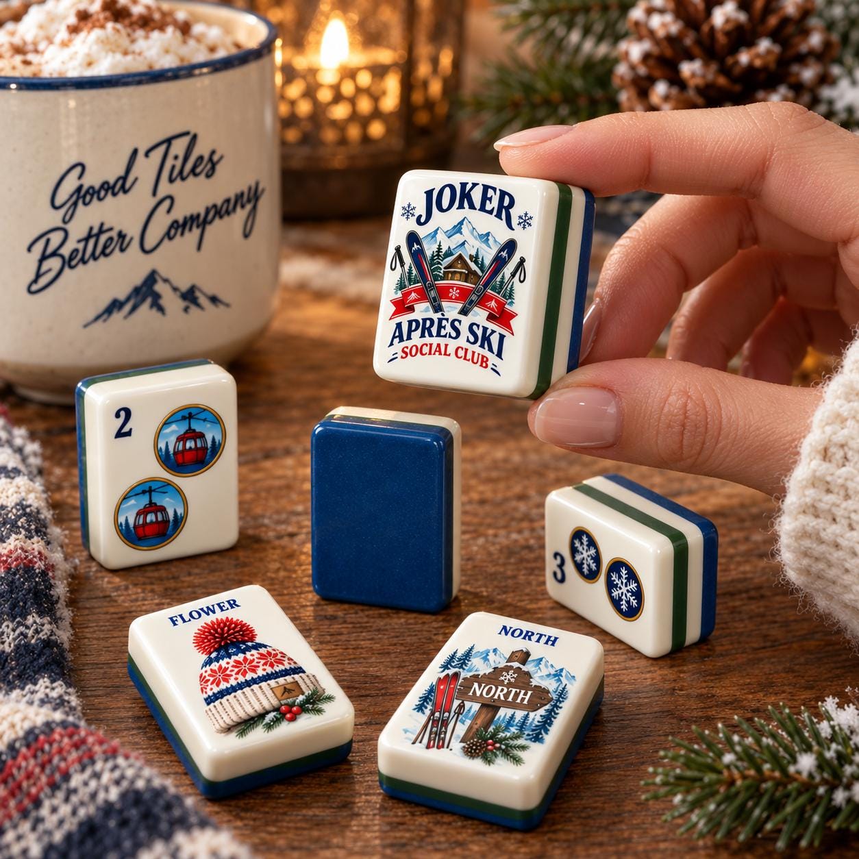 Après Ski Mahjong Set, American Mahjong Tiles, Ski Club Gift, Winter Lodge Game, Custom Bulk Mahjong, Ski Trip Gift - 5
