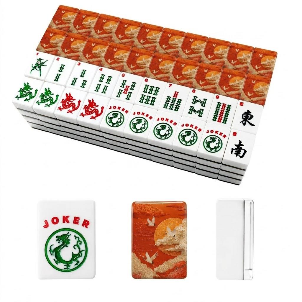 Luxury Red Crane Mahjong Tiles |1.4"x1.0"x0.6" American Mahjong Acrylic Tiles with Asian Art Backs | Luxe Mahjong Gift |