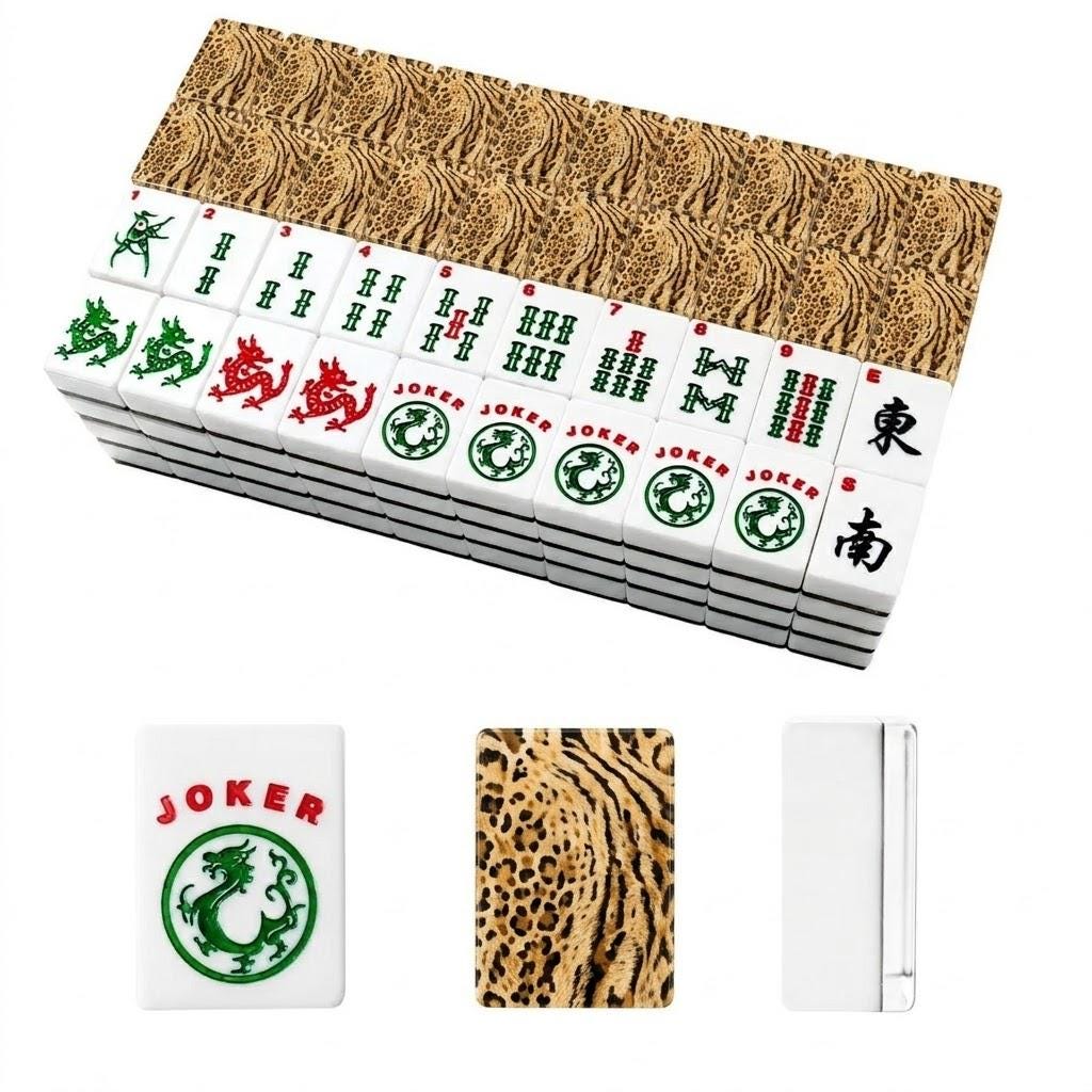 Safari Chic Mahjong Tiles |1.4"x1.0"x0.6" American Mahjong Acrylic Tiles with Leopard & Zebra Animal Print | Luxe Mahjon