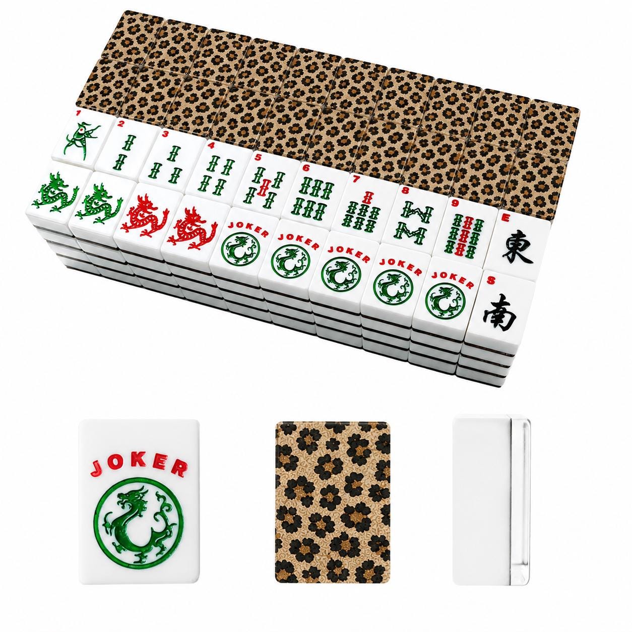 Leopard Mahjong Tiles |1.4"x1.0"x0.6" American Mahjong Acrylic Tiles with Leopard Print Backs | Preppy Luxe Mahjong Gift