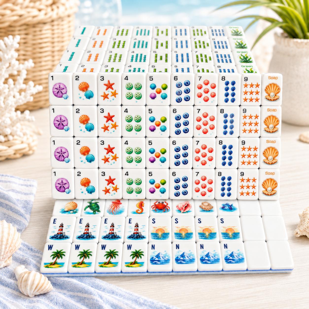 Beach American Mahjong Tiles, Nautical Mahjong Set with Optional Mat, Coastal Game Night Gift, Ocean Mahjong Accessories