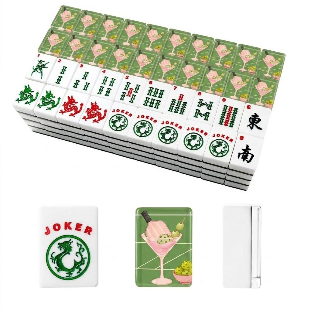 Pickleball Mahjong Tiles | 1.4"x1.0"x0.6" Luxury American Mahjong Tiles | Pink Green Pickleball Mahjong Set, Aesthetic M