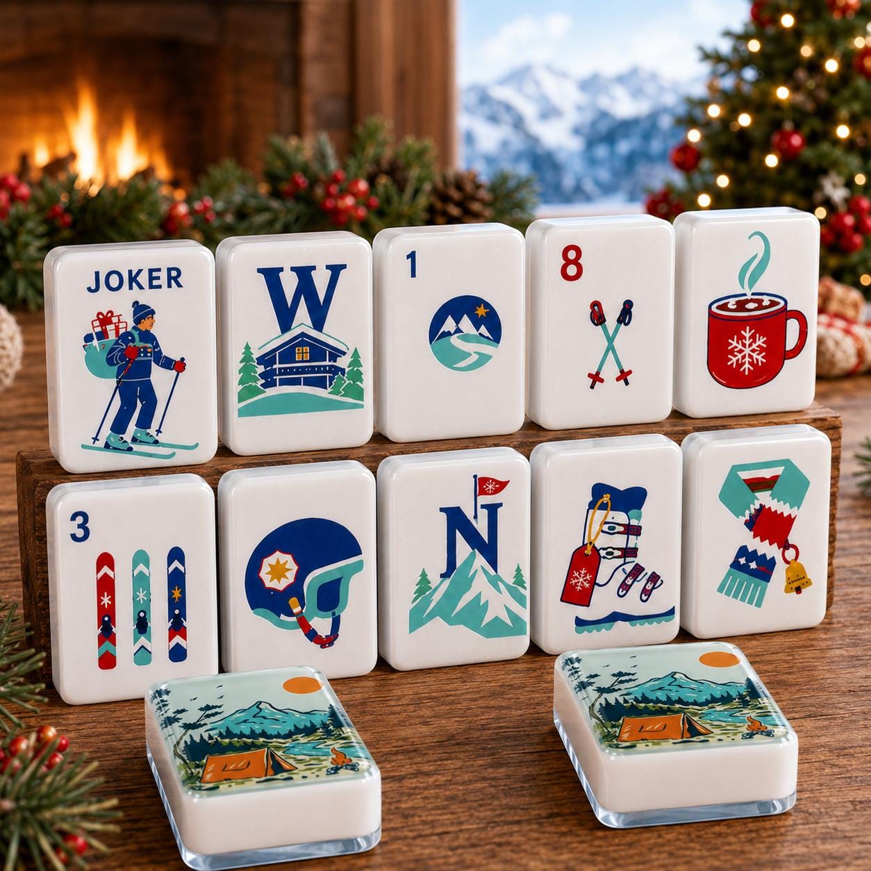 Ski Camping Mahjong Tiles Set, Winter Outdoor American Mah Jongg Set, Acrylic Mahjong Tiles, Adventure Camp Design - 5