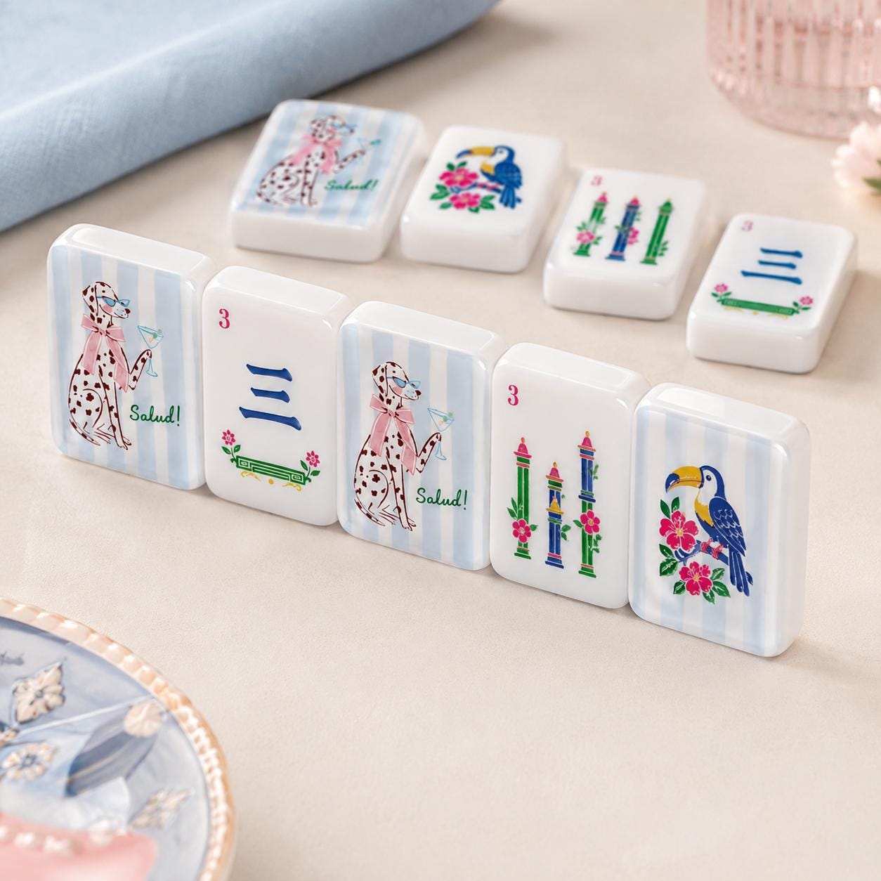 Dalmatian Mahjong Tiles Set, Luxury Acrylic American Mahjong Tiles, Dog Lover Mah Jongg Game Set, Preppy Summer Design,