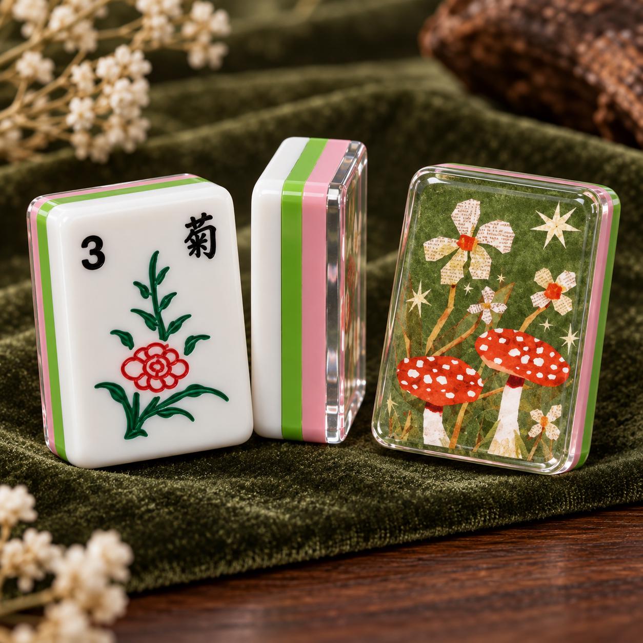 Woodland Mushroom Mahjong Tiles, 1.4" Acrylic American Mahjong Set, Cottagecore Forest Tile Set, Botanical Mahjong Gift,
