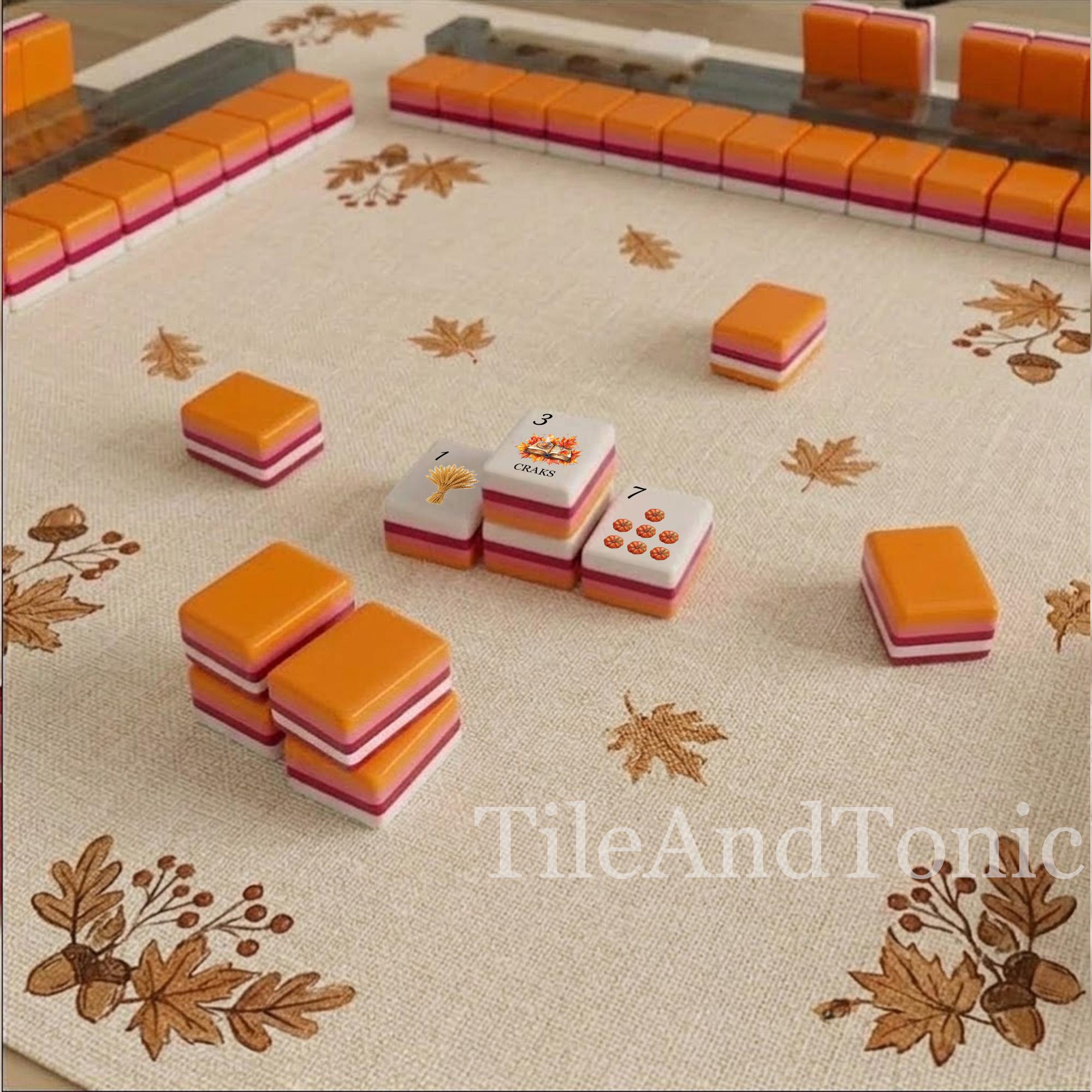Autumn Harvest American Mahjong Set | Pumpkin & Wheat Fall Tiles | Scarecrow Joker Mahjongg | Thanksgiving Table Game Gi