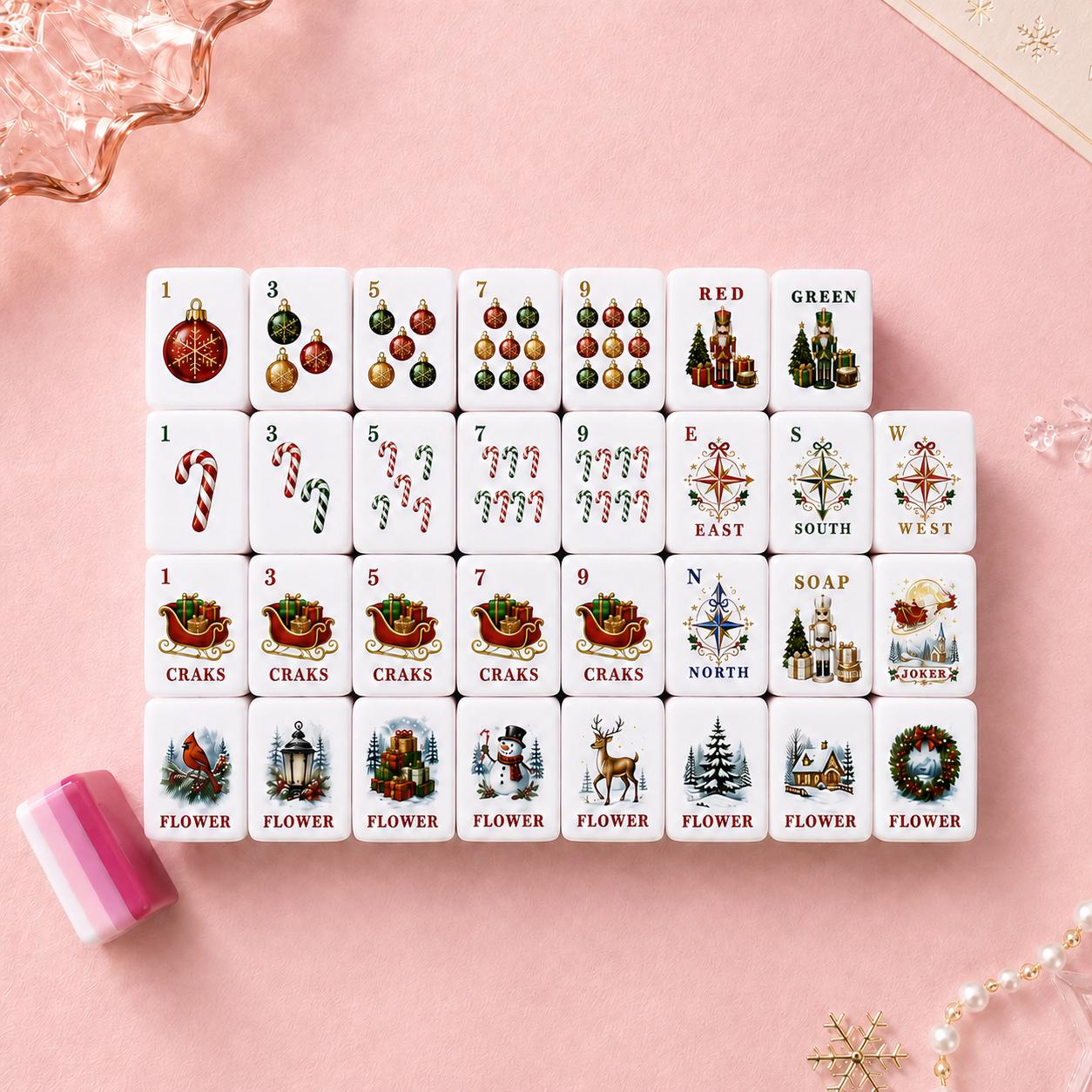 Christmas Mahjong Set, American Mahjong Tiles, UV Printed Acrylic Holiday Game, Christmas Gift for Mahjong Lovers - 5