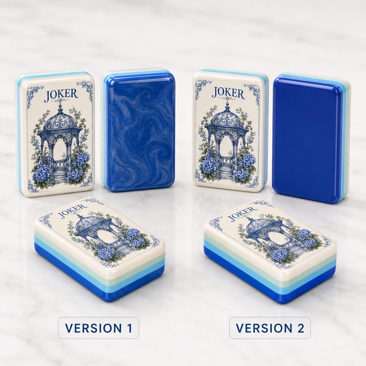 Hydrangea Acrylic American Mahjong Set, 160 Tile Blue & White Floral Mahjong Tiles,Porcelain Inspired Butterfly Design,U