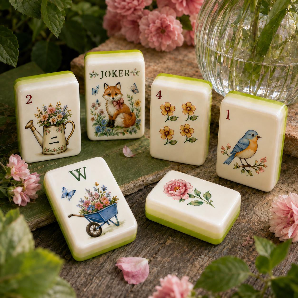 Botanical Acrylic Mahjong Set, Floral Garden Mahjong Tiles, Vintage Flower Illustration American Mahjong Game, Gift for
