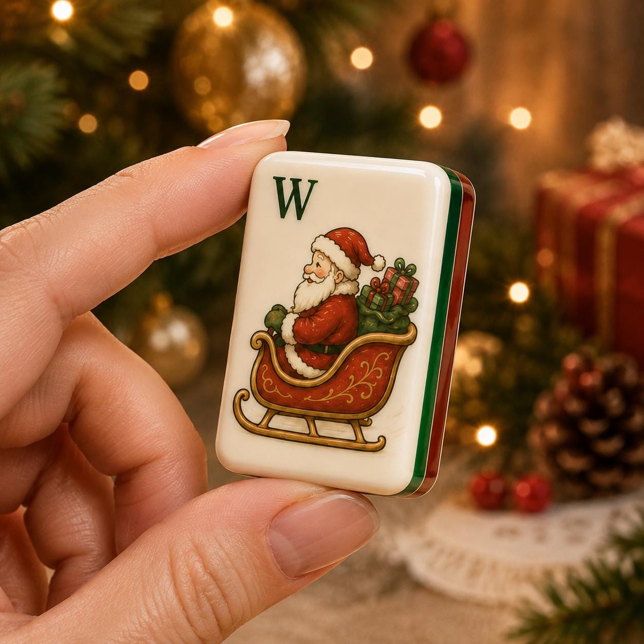Christmas Acrylic Mahjong Set, Festive Holiday Mahjong Tiles, Vintage Santa & Christmas Design American Mahjong Game,Gif