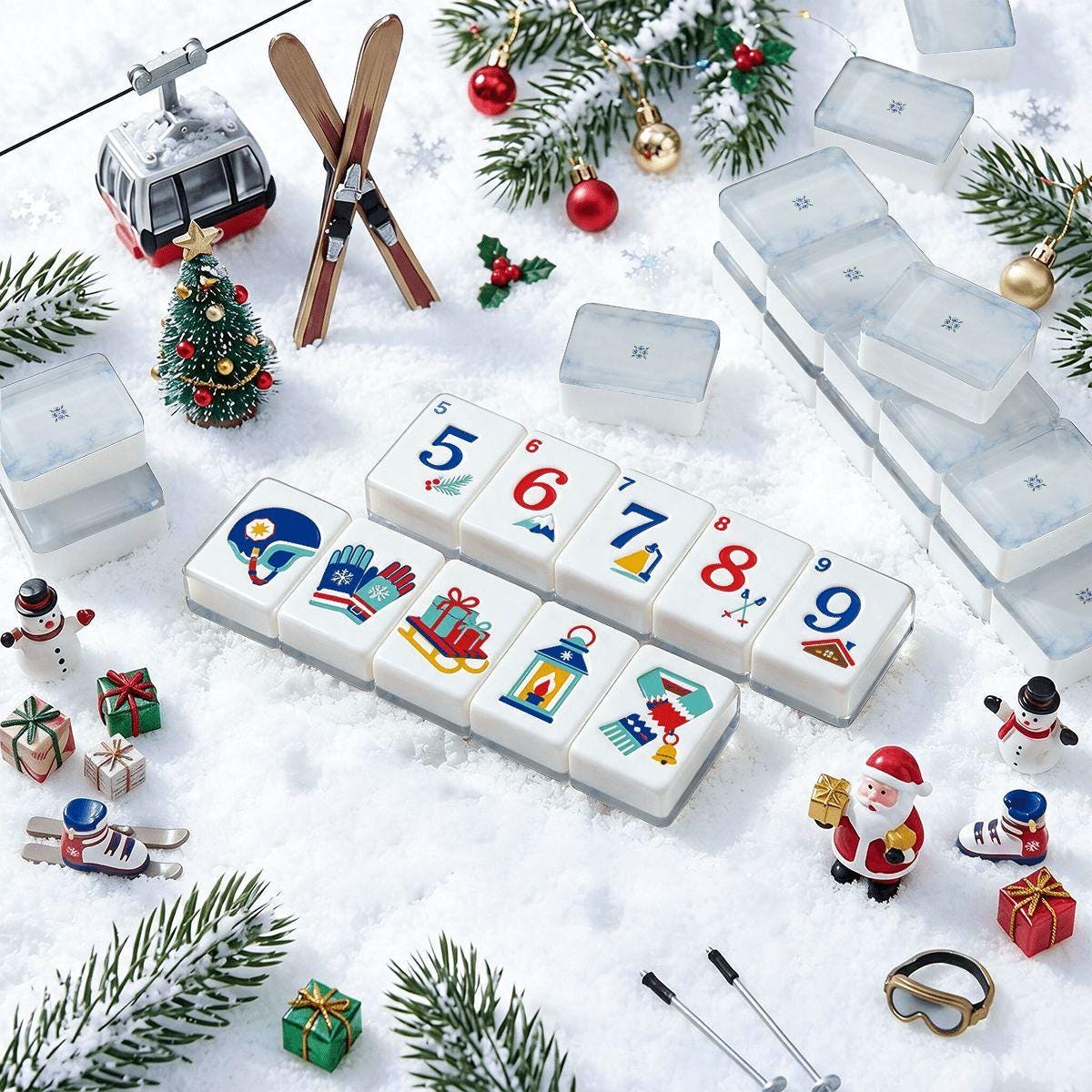 Alpine Slopes Mahjong Set 160 Tiles, Marble Back Acrylic Mahjong, Après Ski Holiday Game Night, Unique Gift for Her - 5