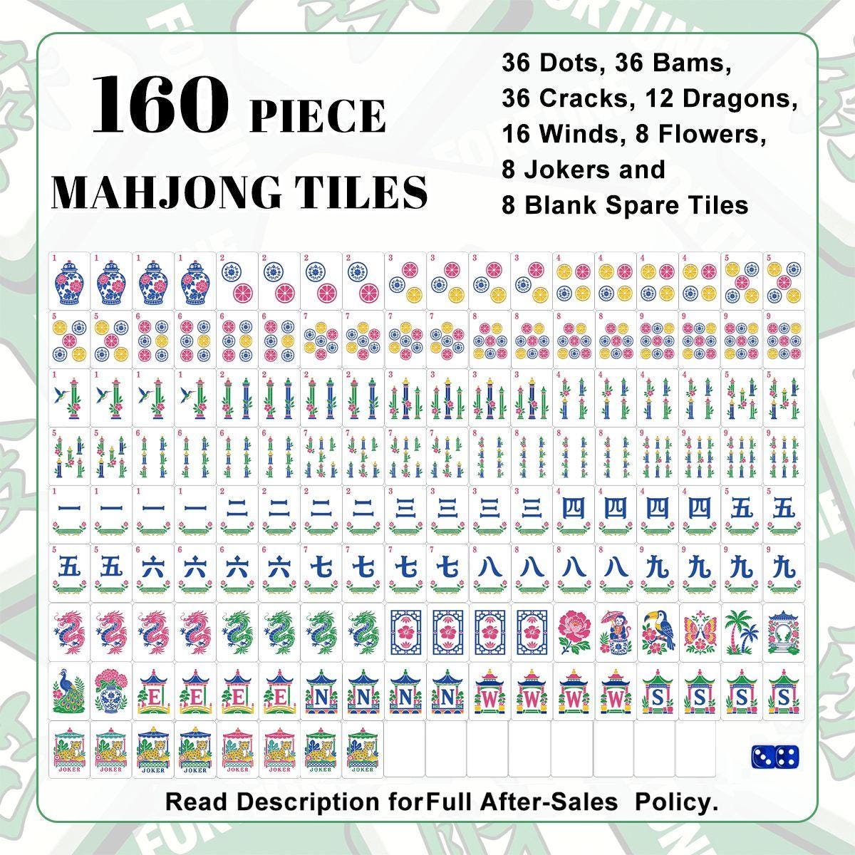 Chinoiserie Mahjong Set 160 Tiles, Blue White Porcelain Panda Acrylic Tiles, Grandmillennial Game Night, Unique Gift for
