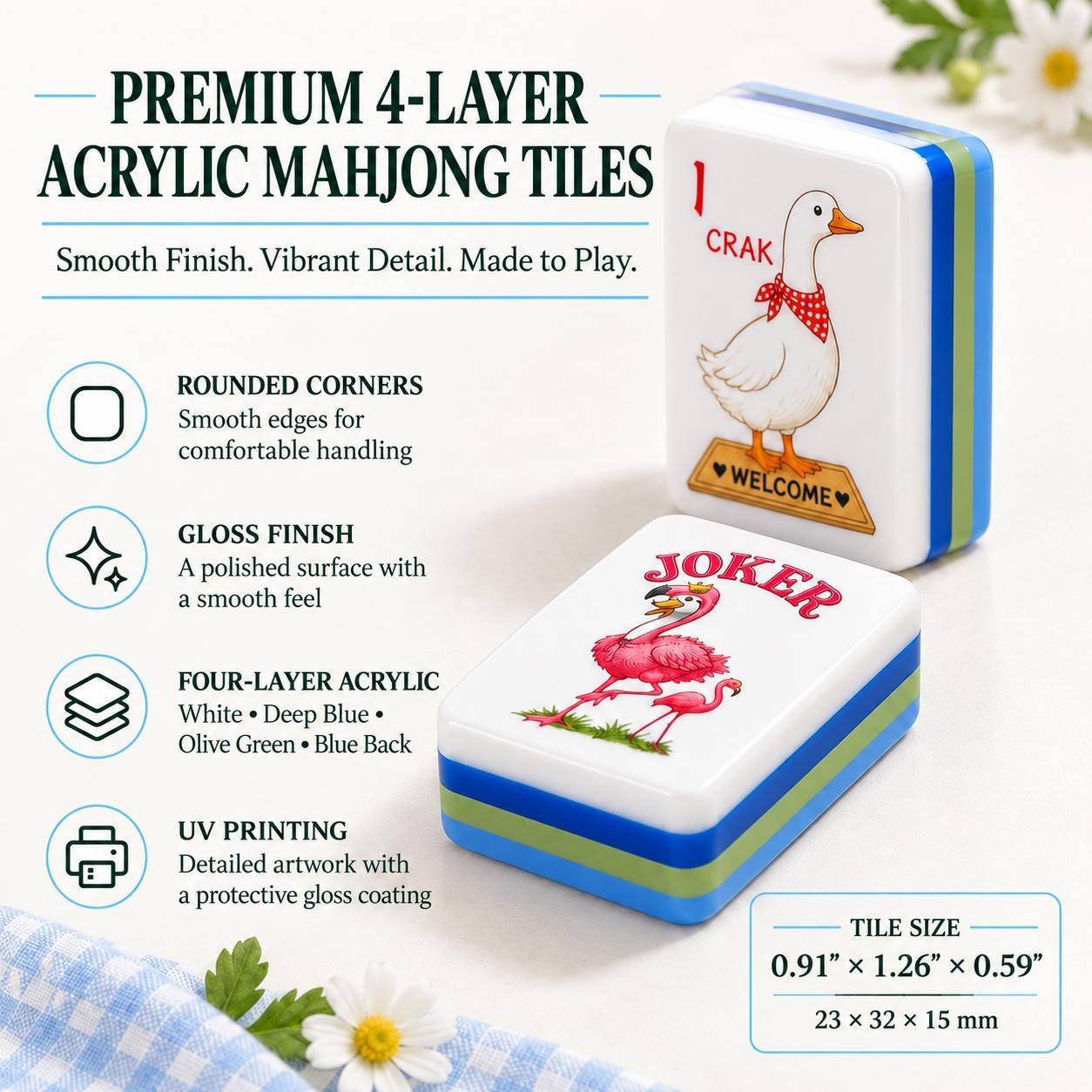 Goose Mahjong Tile Set, Silly Goose Mahjong Gift, Porch Goose Inspired American Mah Jongg Tiles, 4-Layer Acrylic Set, Ma