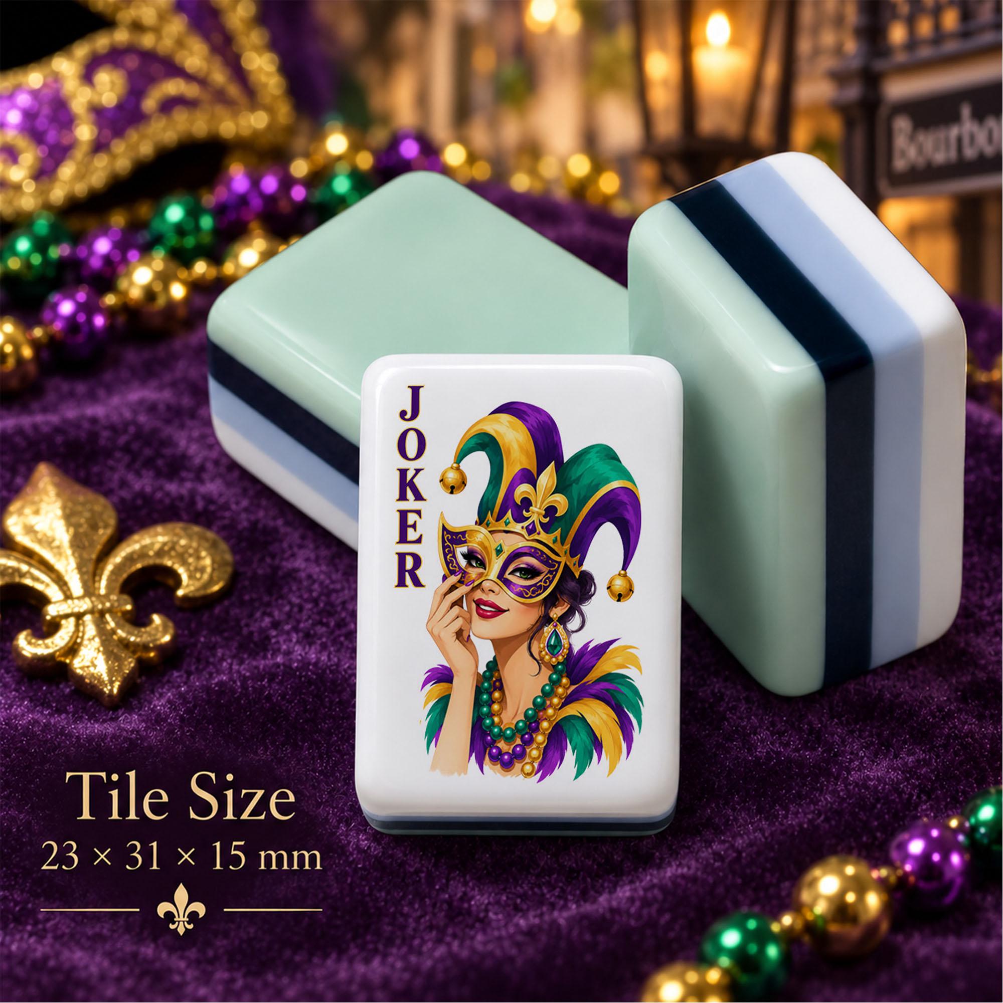 Mardi Gras American Mahjong Set, New Orleans Mah Jongg Tiles, Purple Green Gold Game Night Gift, Carnival Mahjong Set -