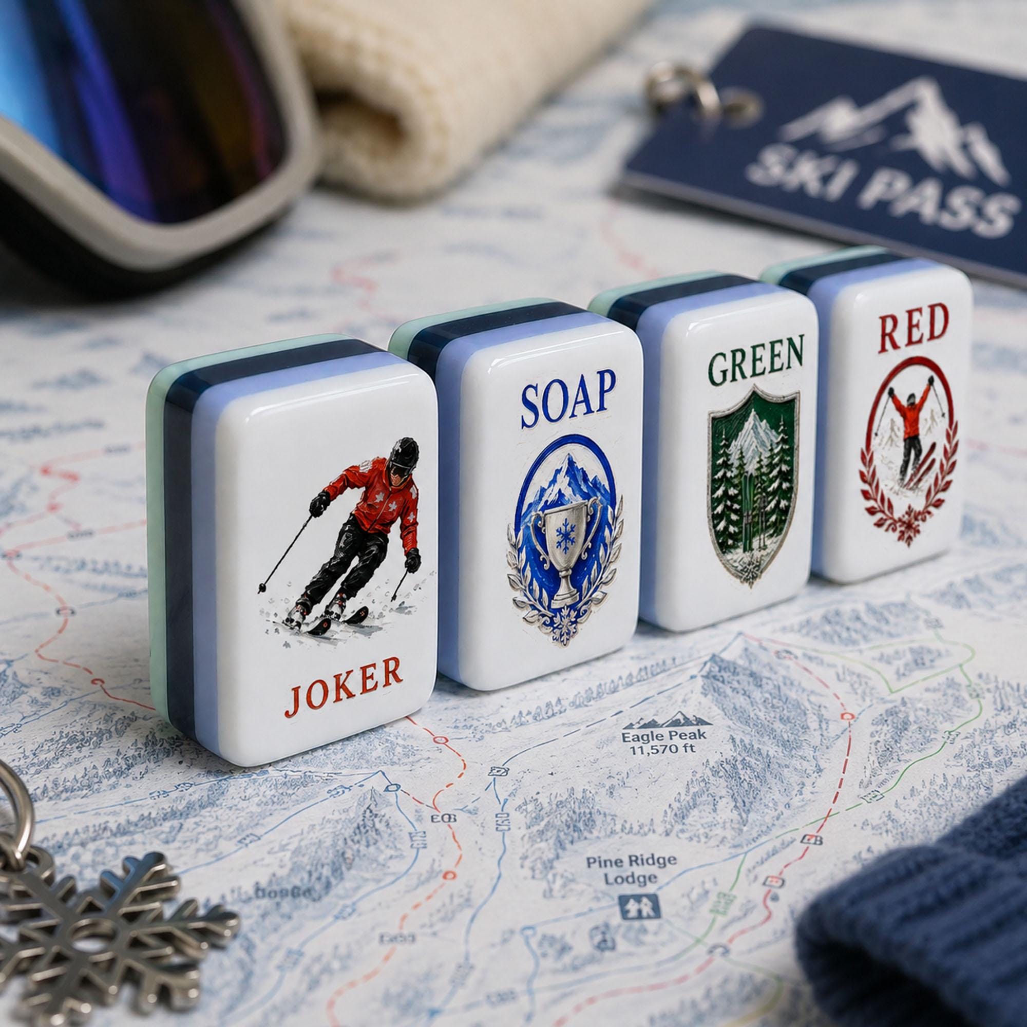 Ski Mahjong Set, Custom Winter Ski Mahjong Tiles, Gift for Skiers and Mahjong Lovers, UV Print 152 or 160 Tiles - 5