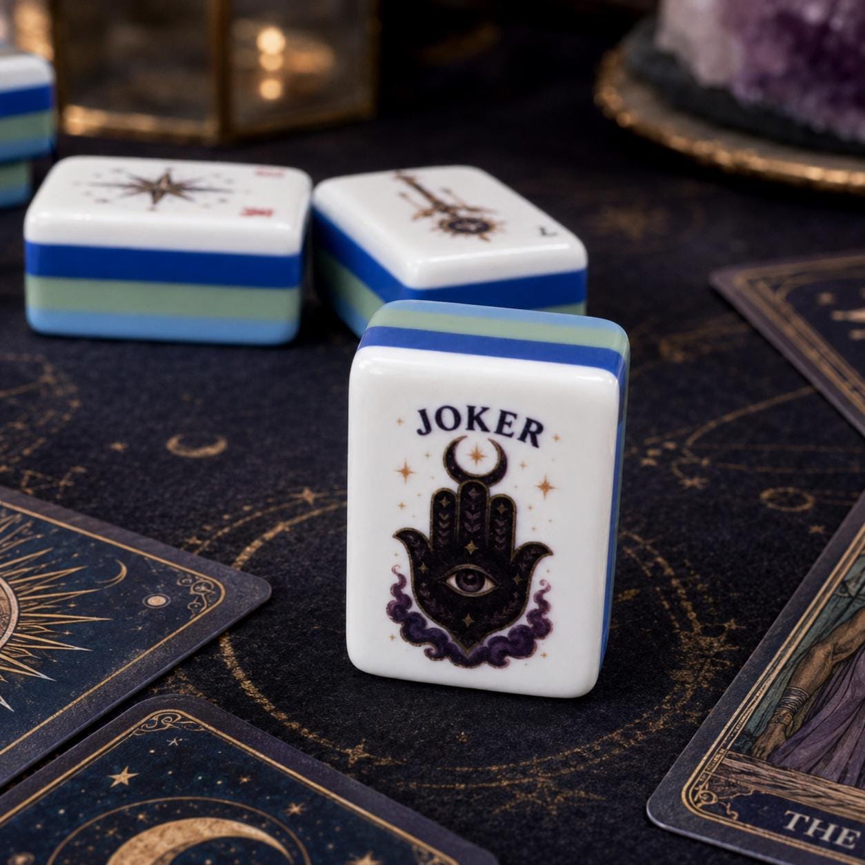 Mystic Celestial American Mahjong Set, Moon Crystal Astrology Mahjong Tiles, Fantasy Tarot Inspired Acrylic Game Set, Un