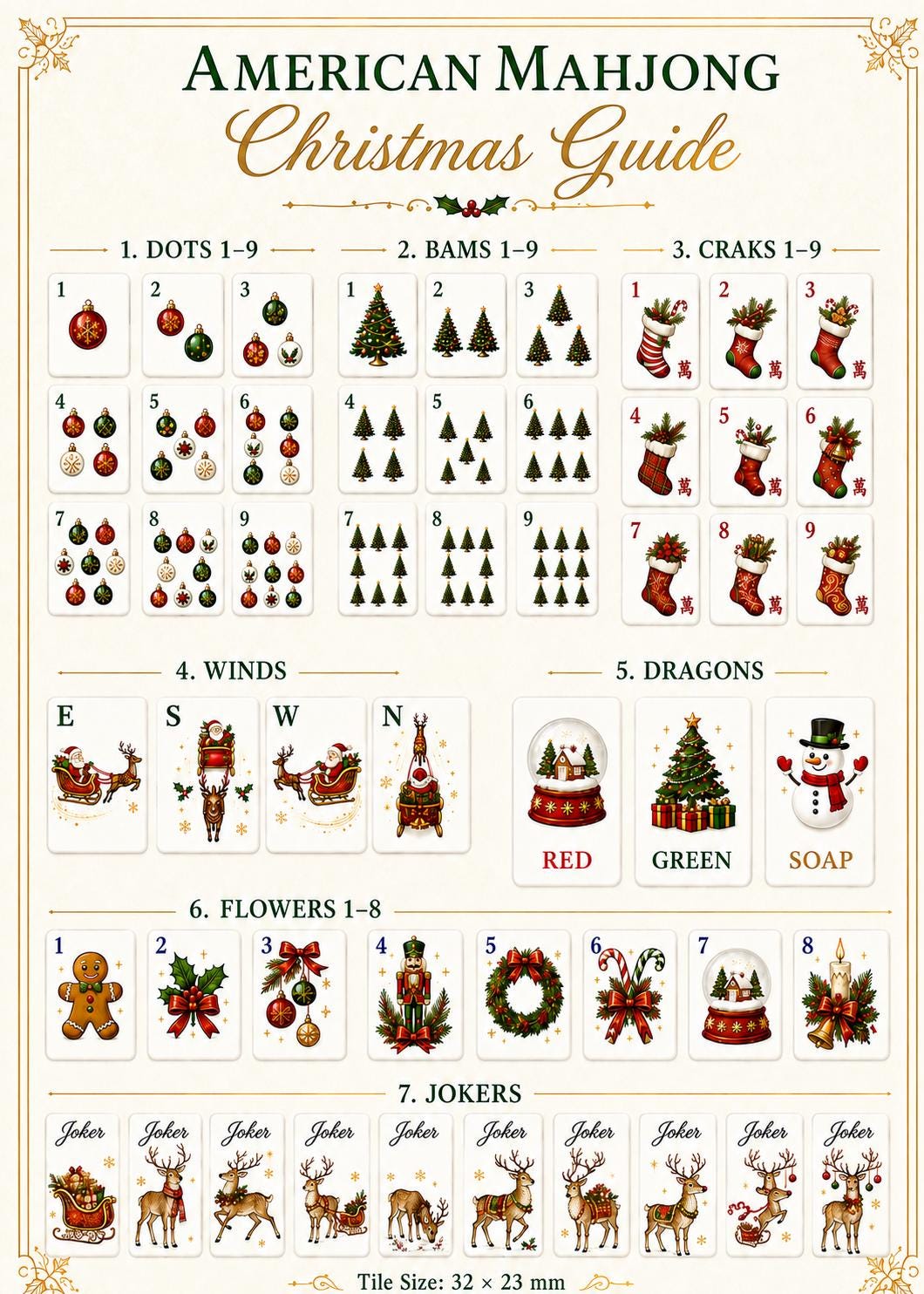 Christmas American Mahjong Set, Holiday Winter Mahjong Tiles, Vintage Christmas Game Set, Festive Acrylic Mahjong Gift f