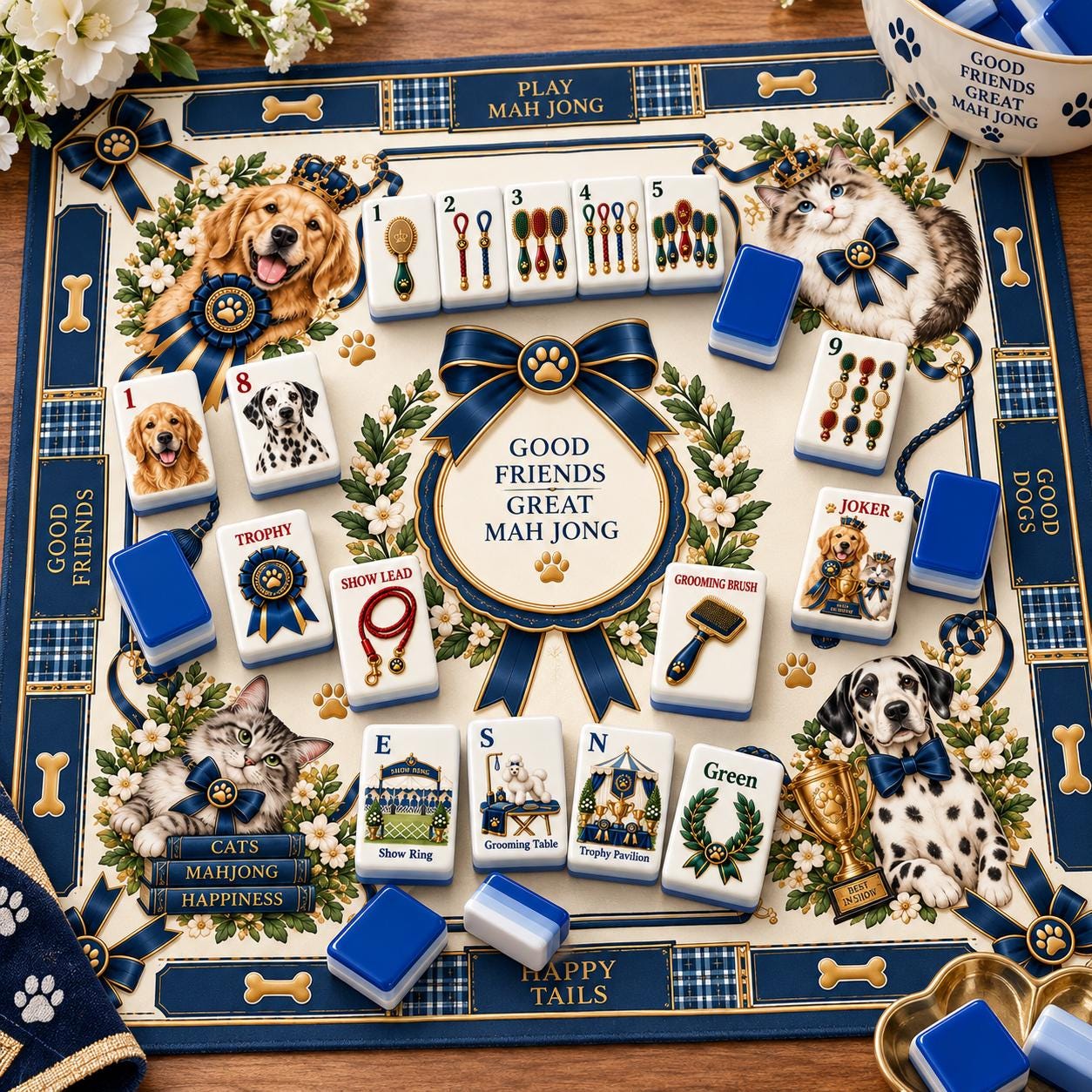 Vintage Dog Show American Mahjong Set, Pet Lover Mahjong Tiles, Dog Mom Gift, Custom Pet Mahjong, Bulk Order, Mahjong Gi