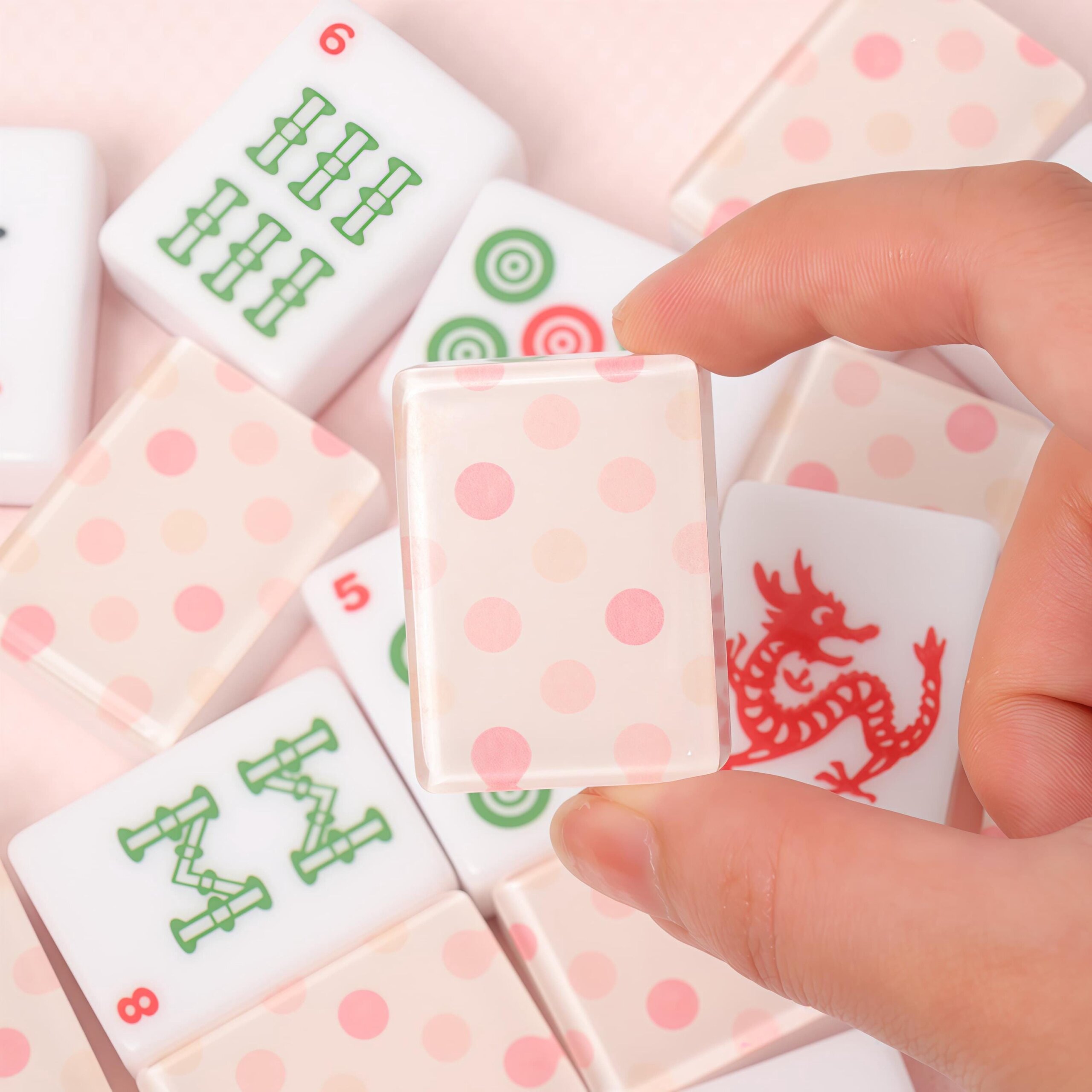 Pink Polka Dot American Mahjong Set, Pastel Acrylic 160 Tile Game, Cute Birthday Gift for Mahjong Lovers, Women and Game