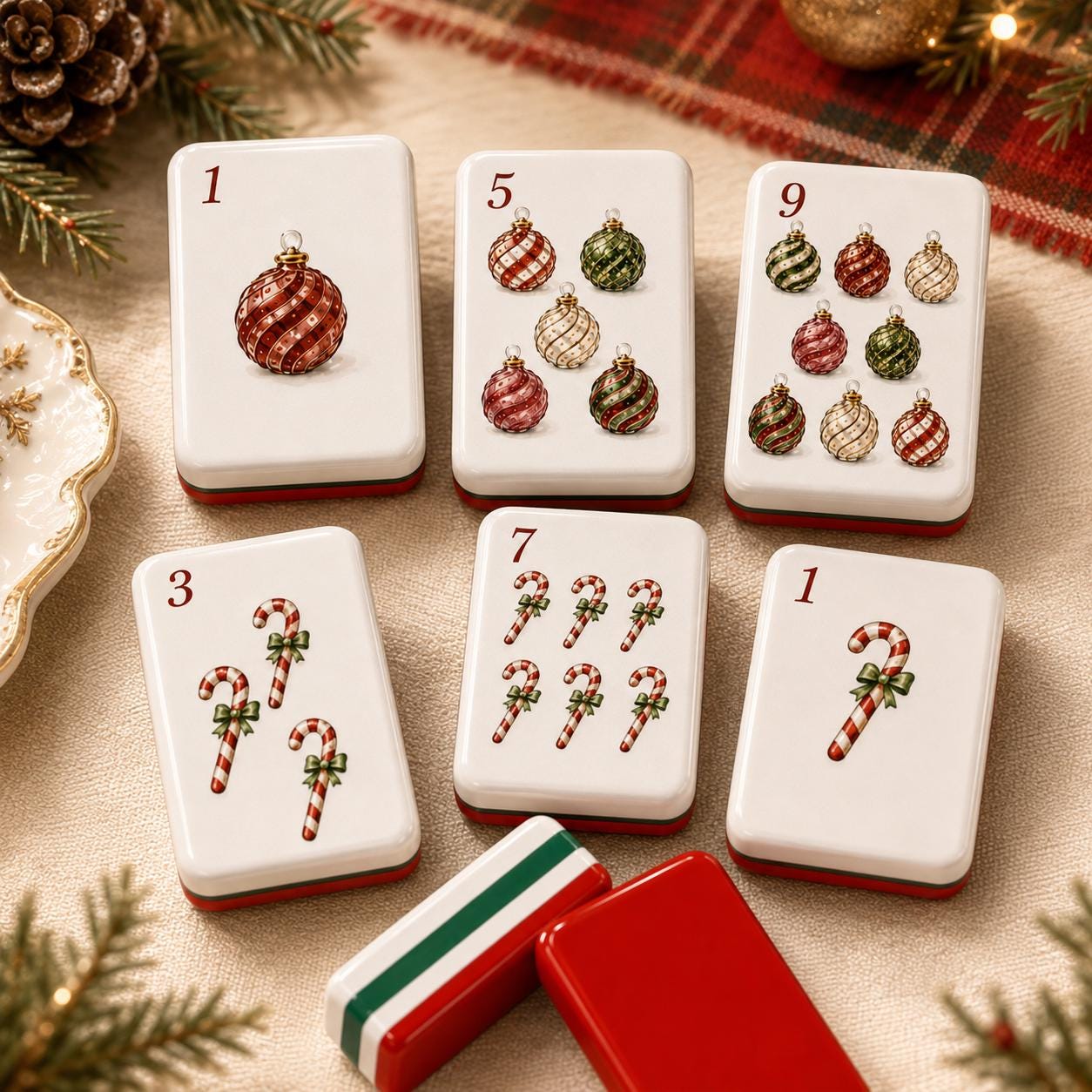 Christmas American Mahjong Set, Holiday Acrylic 160 Tile Set, Red Green Winter Mahjong Tiles, Festive Gift for Mahjong L