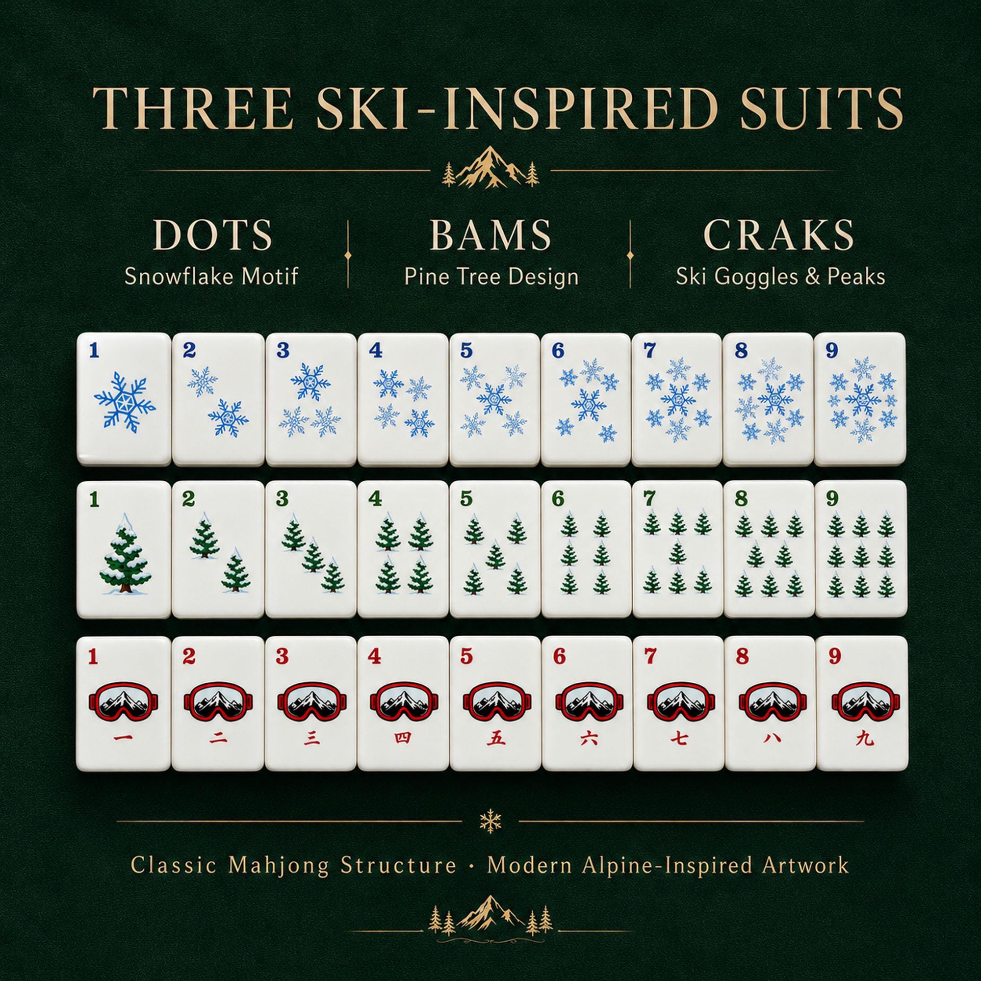 Ski Themed Mahjong Tile Set, 152 or 160 Tiles UV Print Mahjong Tiles, Gift for Ski Lovers - 6