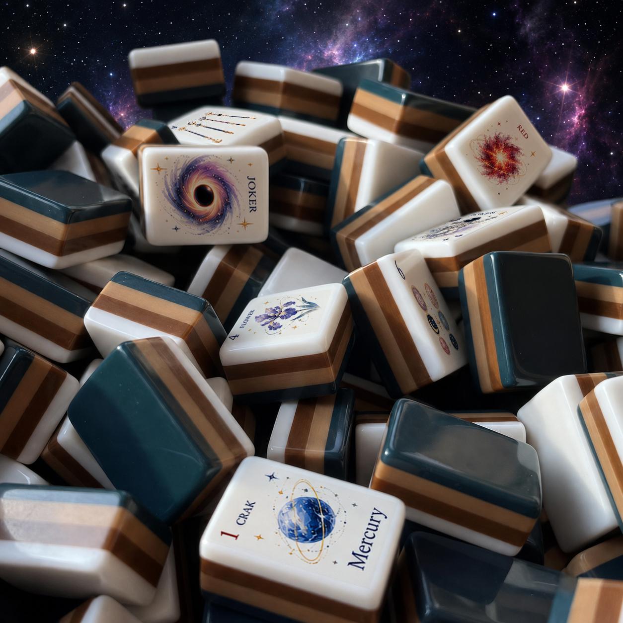 American Mahjong Set, Celestial Galaxy Mahjong Tiles, Astronaut Black Hole Design, Custom Bulk Mahjong Gift for Women -