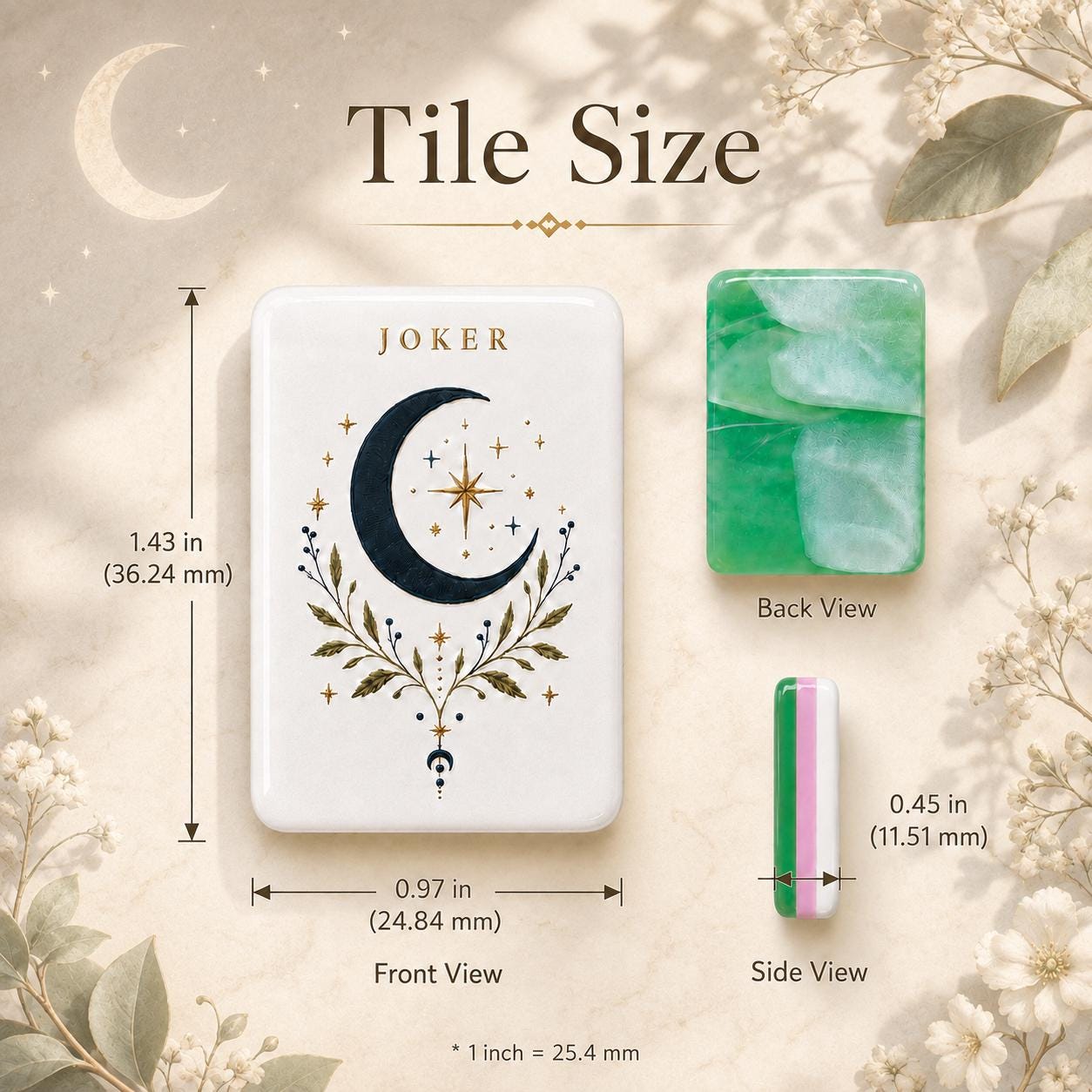 Celestial Mahjong Set, Moonlit Garden American Mahjong Tiles, Botanical Green Jade Mahjong, Game Night Gift for Her - 6