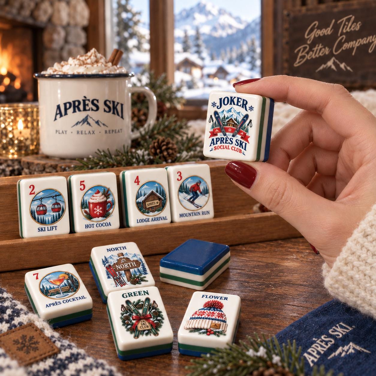 Après Ski Mahjong Set, American Mahjong Tiles, Ski Club Gift, Winter Lodge Game, Custom Bulk Mahjong, Ski Trip Gift - 6