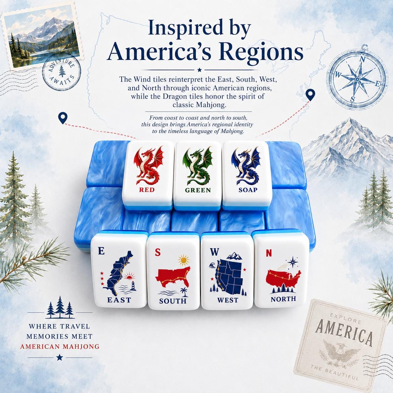 American Mahjong Set, Birthday Gift for Wife Mom or Grandma, Mahjong Lover Gift, National Parks Acrylic Tiles - 6