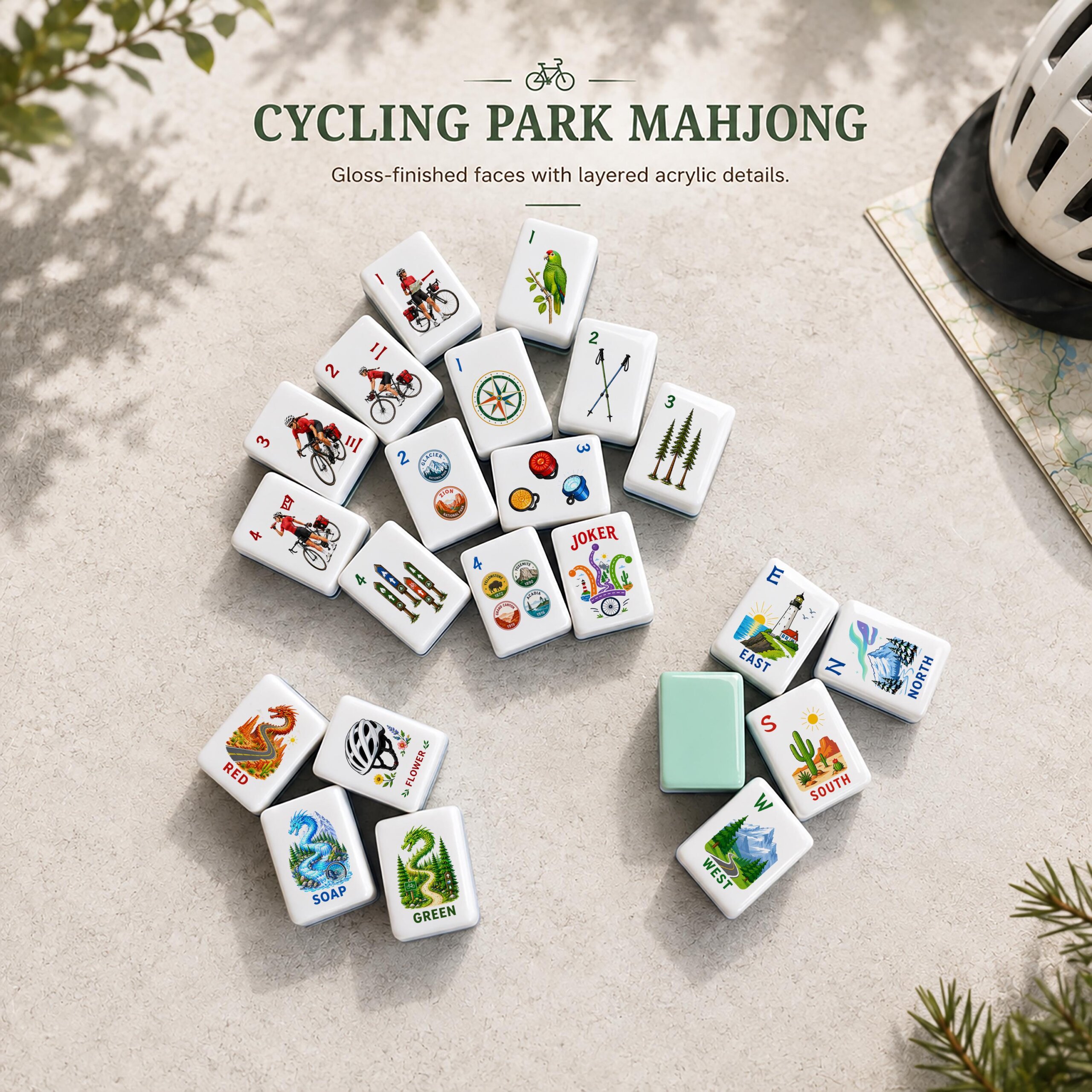 Cycling Park Mahjong Set, American Mahjong Tiles, UV Printed Acrylic Bicycle Game Gift - 6
