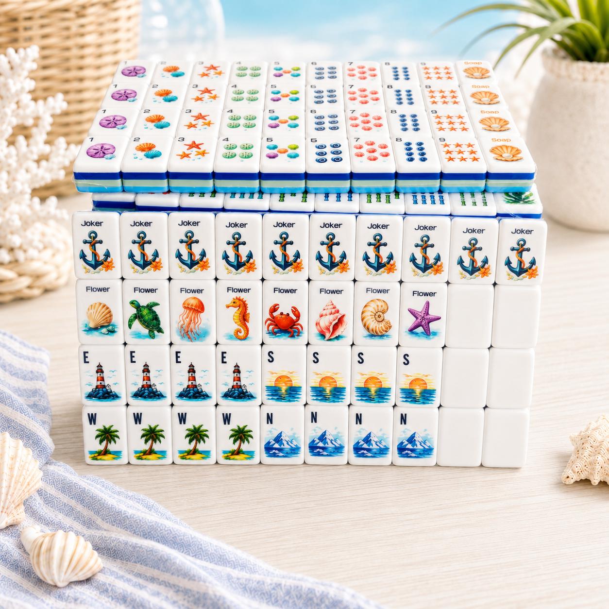 Beach American Mahjong Tiles, Nautical Mahjong Set with Optional Mat, Coastal Game Night Gift, Ocean Mahjong Accessories