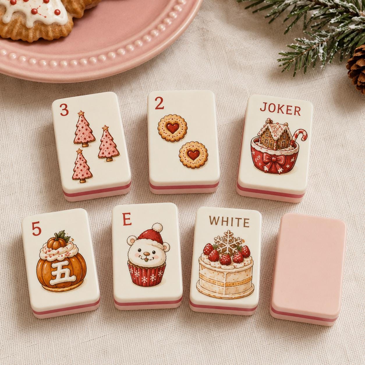Cute Christmas Acrylic American Mahjong Set, 160 Tile Holiday Mahjong Tiles, Sweet Dessert Theme with Gingerbread & Sant