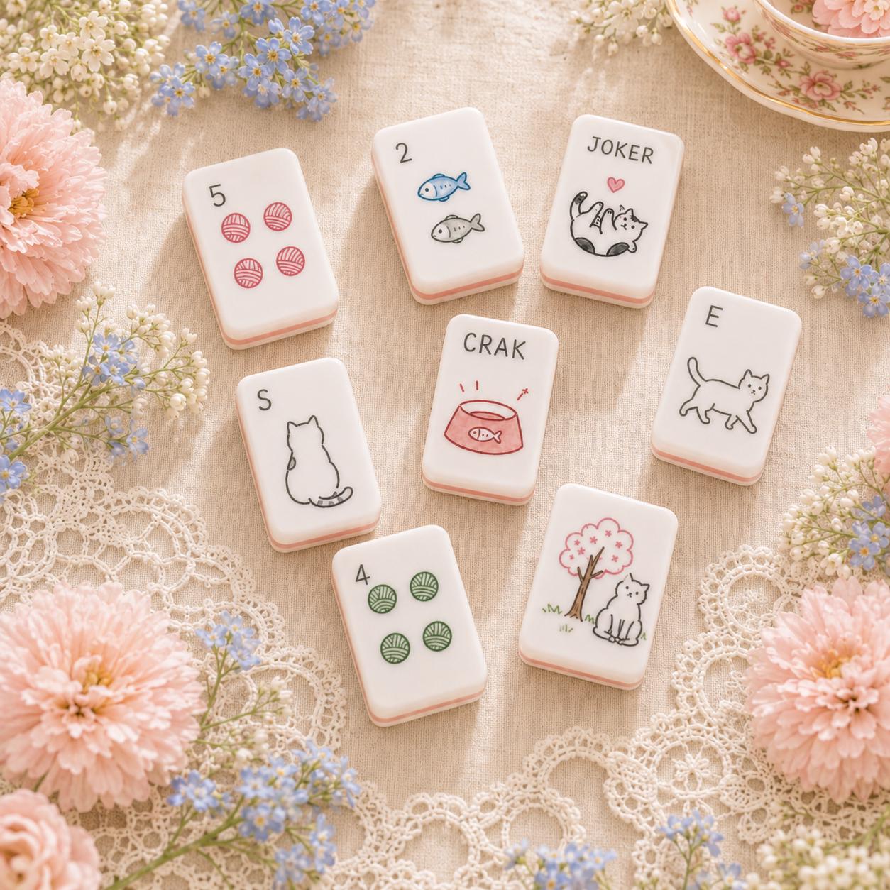 Spring Cats American Mahjong Set, 160 Glossy Acrylic Tiles, Soft Pink Layered Edges, Whimsical Cat Artwork, Cat Lover Gi