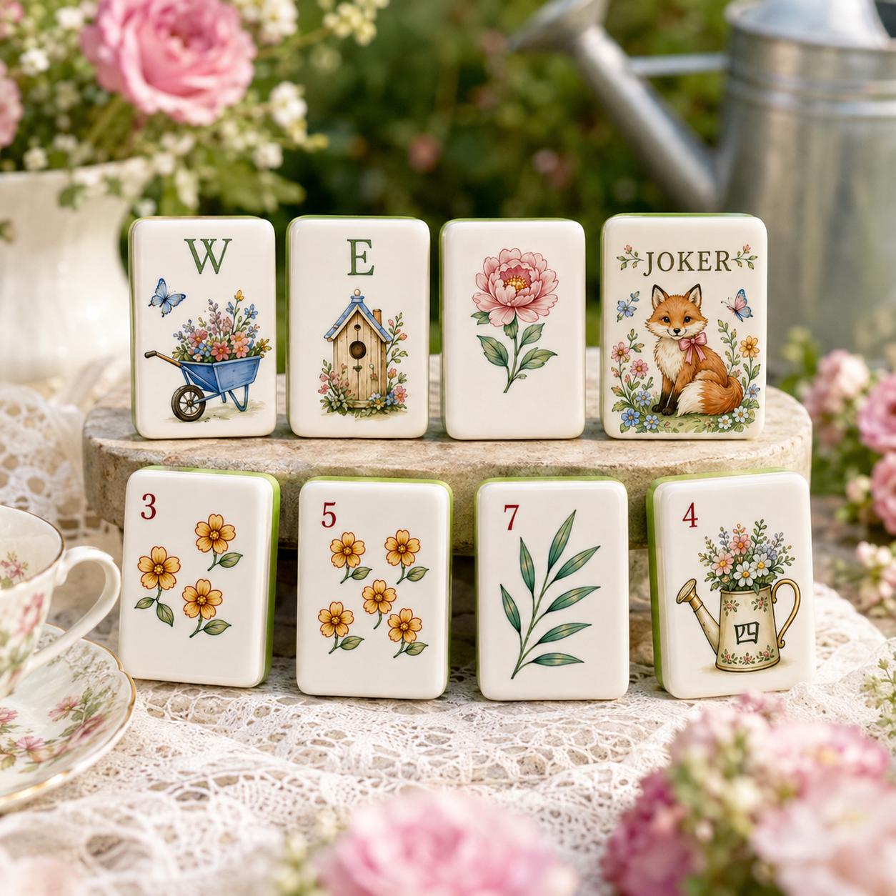 Botanical Acrylic Mahjong Set, Floral Garden Mahjong Tiles, Vintage Flower Illustration American Mahjong Game, Gift for