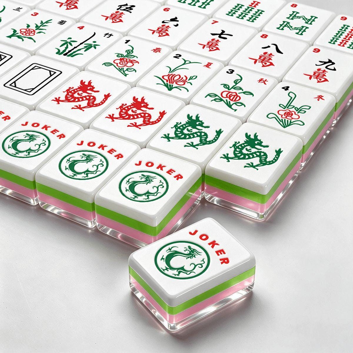 4-Layer American Mahjong Set 166 Tiles, Christmas Holly Red Bow Acrylic Tiles, Holiday Game Night, Unique Gift for Her -